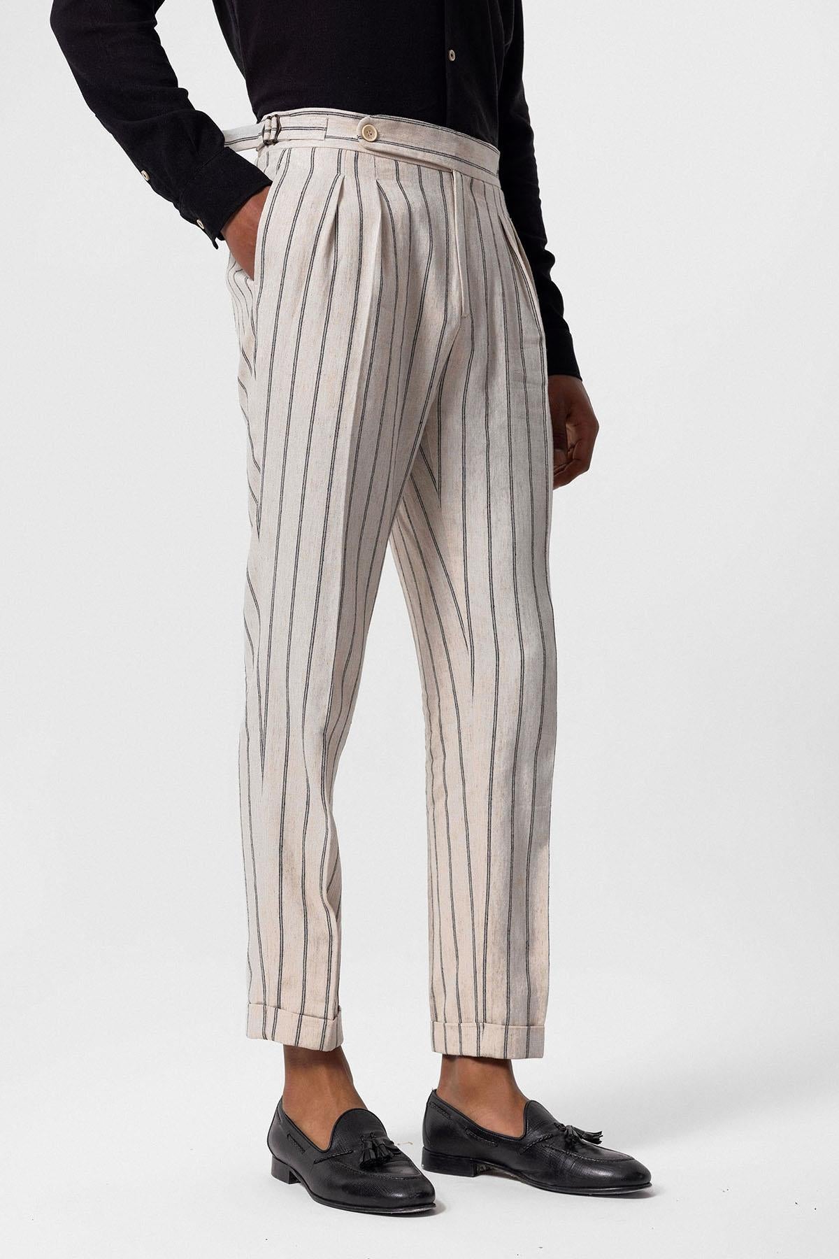 Antioch-Siyah Yüksek Bel Keten Karışımlı Erkek Pantolon-Pantolon-2-Milagron.com