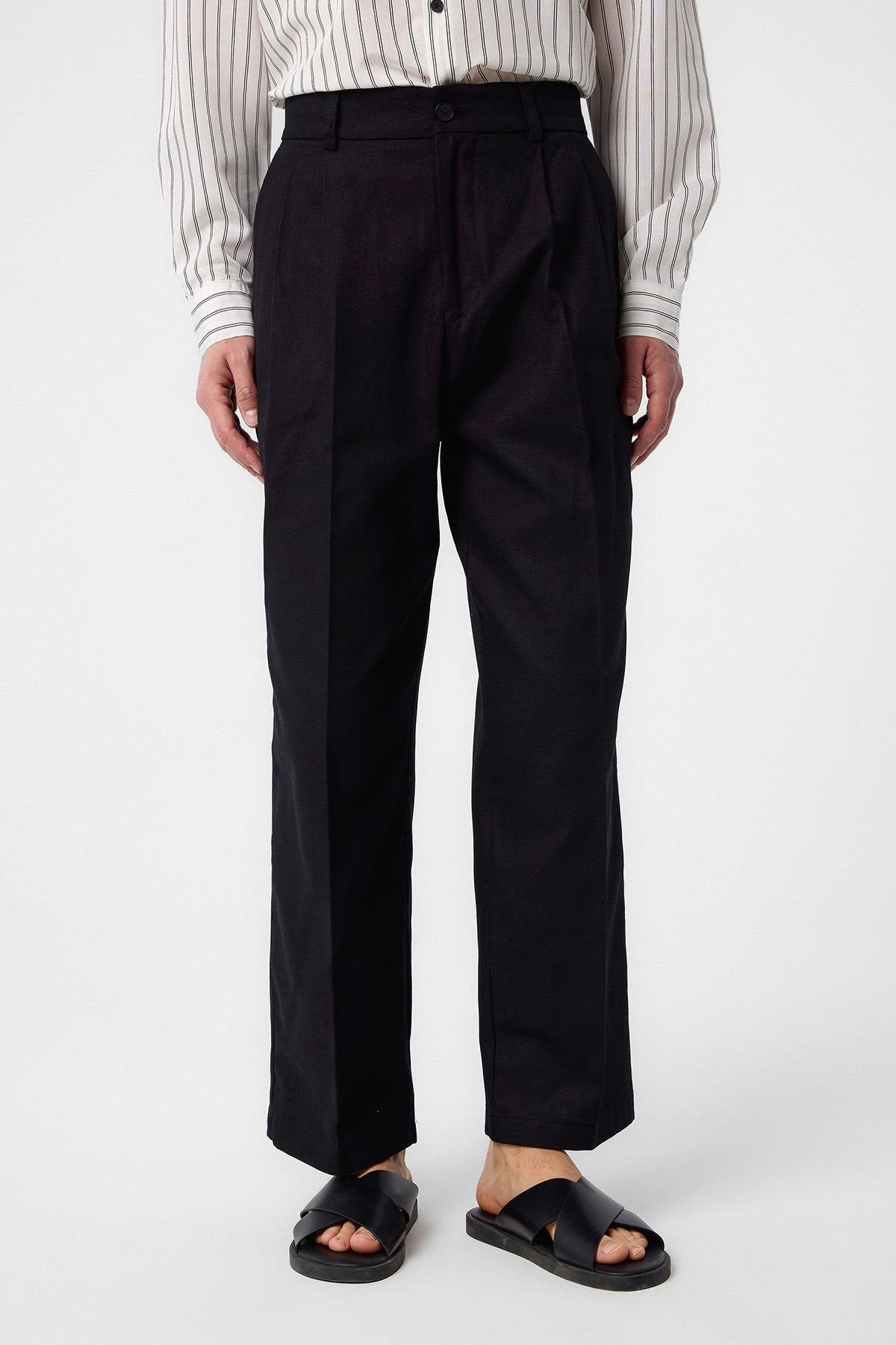 Antioch-Siyah Yüksek Bel Pamuklu Erkek Pantolon-Kumaş Pantolon-1-Milagron.com