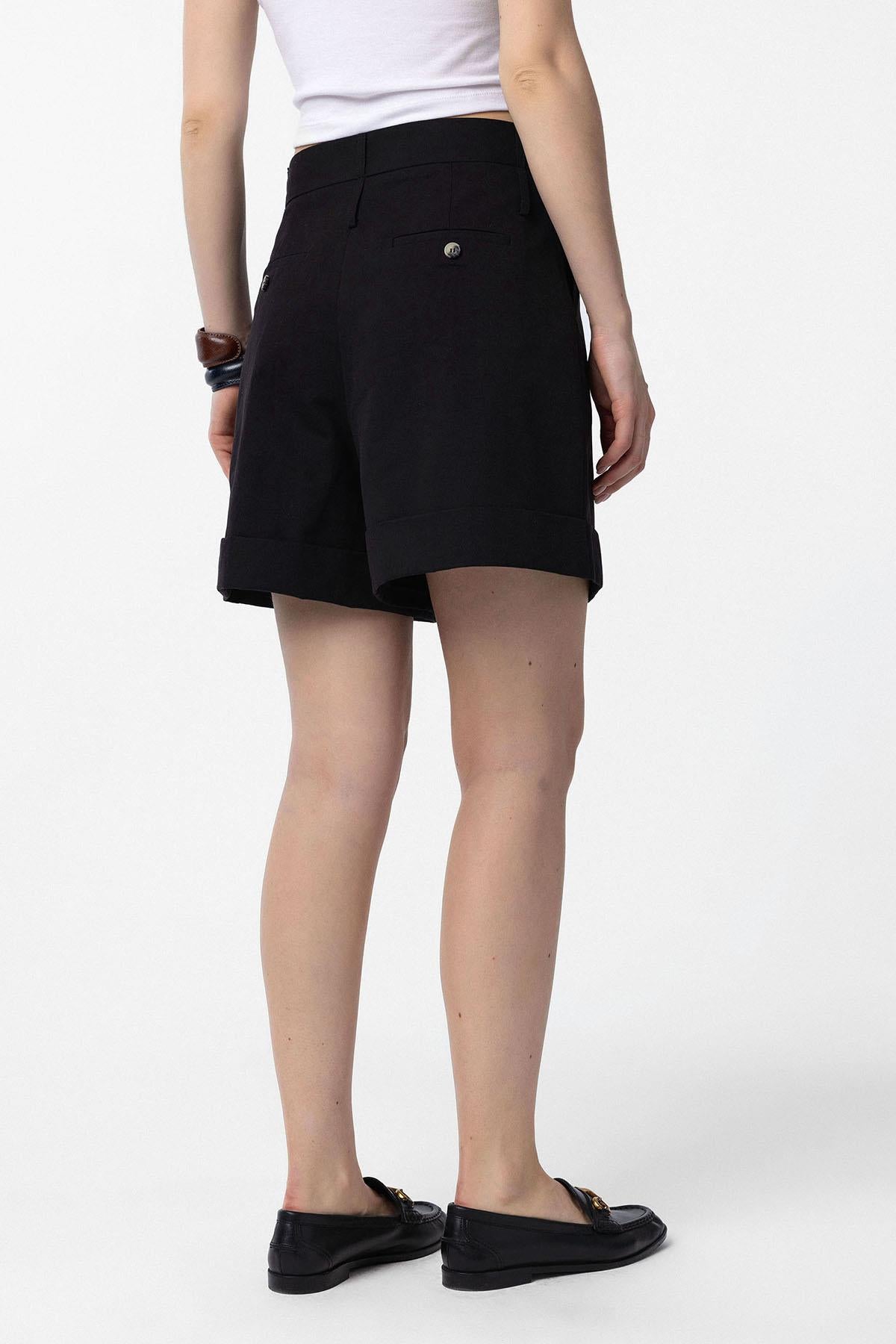 Antioch-Siyah Yüksek Bel Pensli Kadın Bermuda Şort-Şort-4-Milagron.com