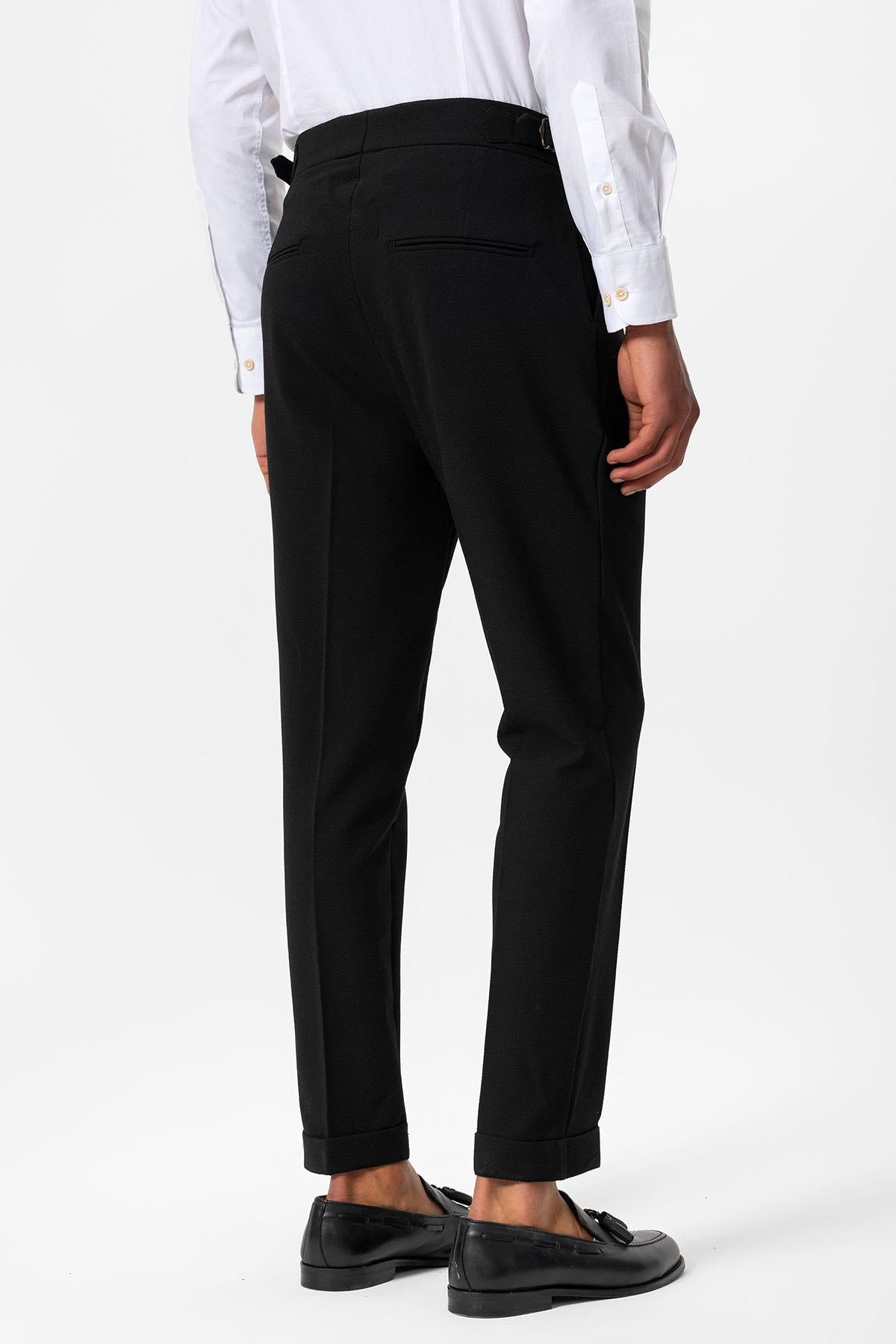 Antioch-Siyah Yüksek Bel Pileli Dokulu Erkek Pantolon-Pantolon-6-Milagron.com