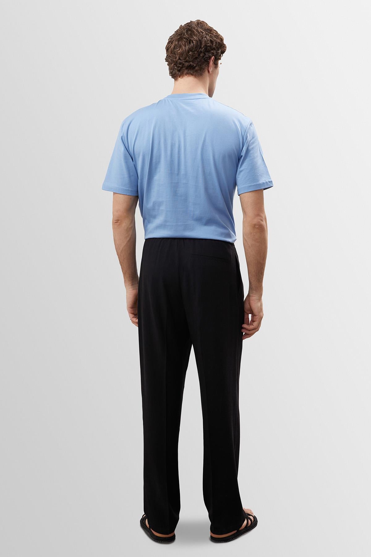 Antioch-Siyah Yüksek Bel Pileli Keten Karışımlı Erkek Pantolon-Pantolon-5-Milagron.com