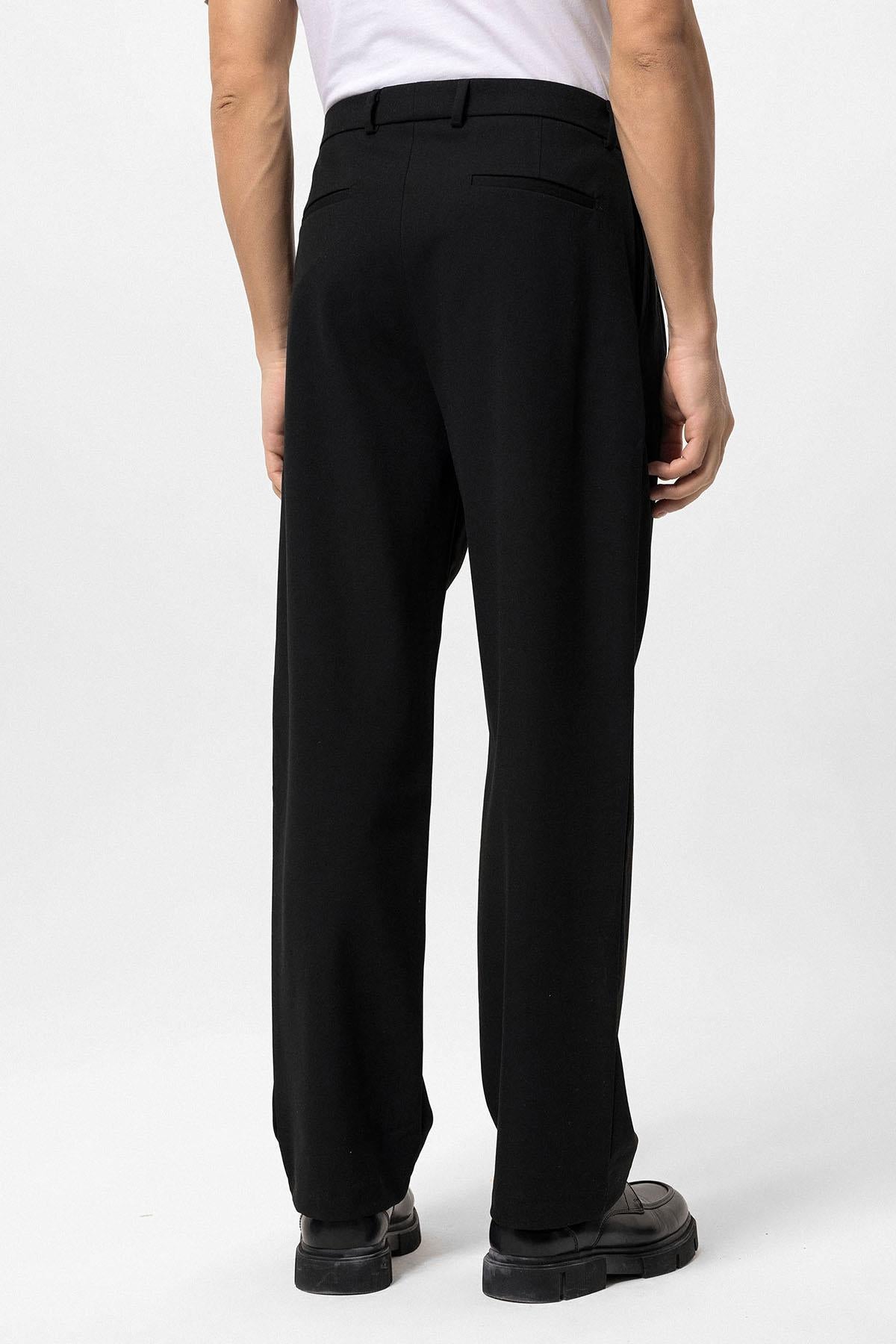 Antioch-Siyah Yüksek Bel Pileli Rahat Kalıp Erkek Pantolon-Kumaş Pantolon-6-Milagron.com