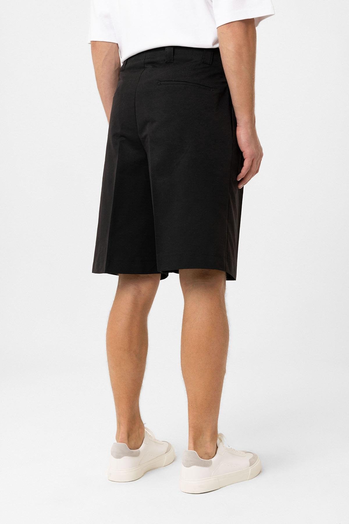 Antioch-Siyah Yüksek Bel Pileli Relaxed Bermuda Erkek Şort-Şort-4-Milagron.com