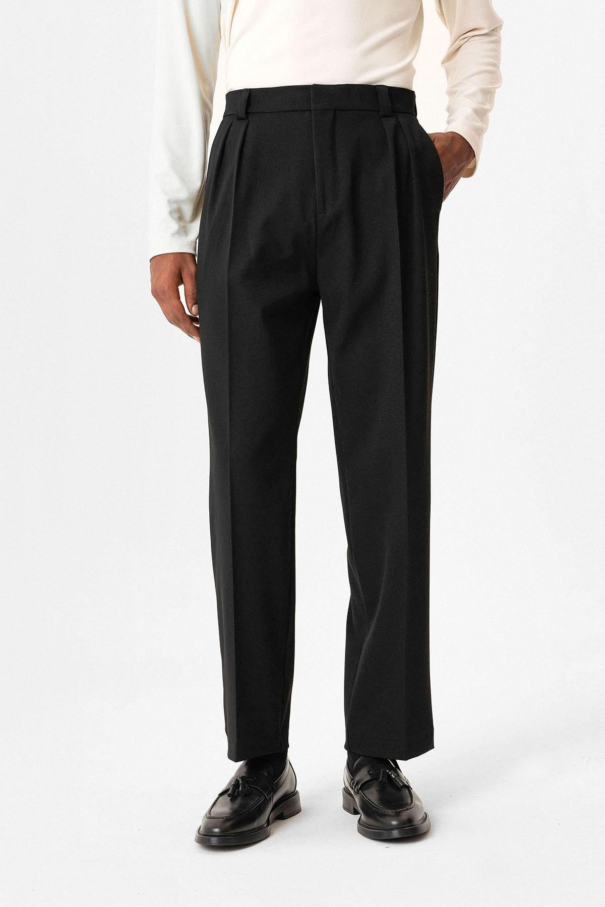 Antioch-Siyah Yüksek Bel Pileli Relaxed Fit Baggy Erkek Pantolon-Pantolon-2-Milagron.com