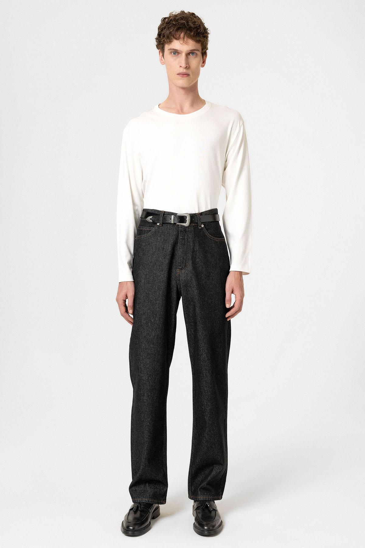 Antioch-Siyah Yüksek Bel Relaxed Fit Erkek Kot Pantolon-Kot Pantolon-2-Milagron.com