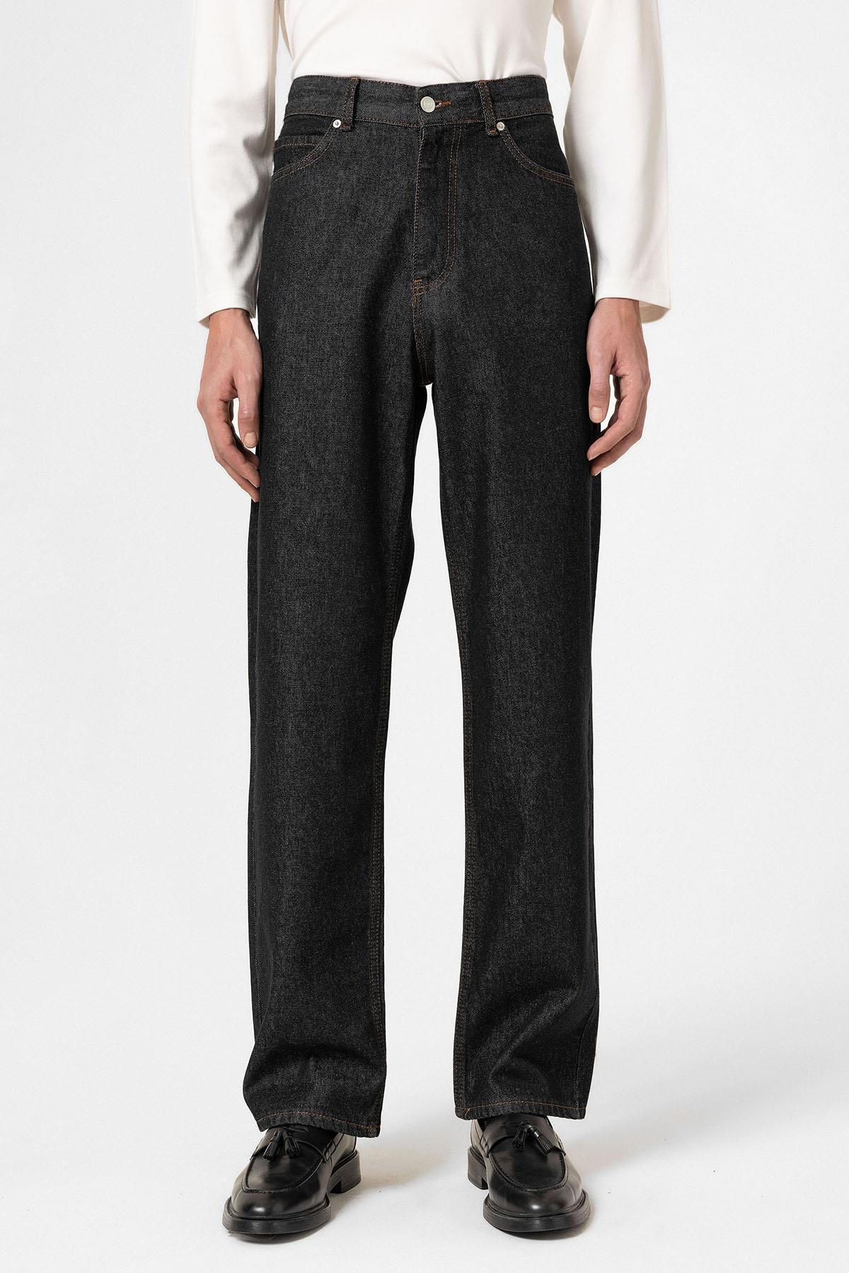 Antioch-Siyah Yüksek Bel Relaxed Fit Erkek Kot Pantolon-Kot Pantolon-3-Milagron.com