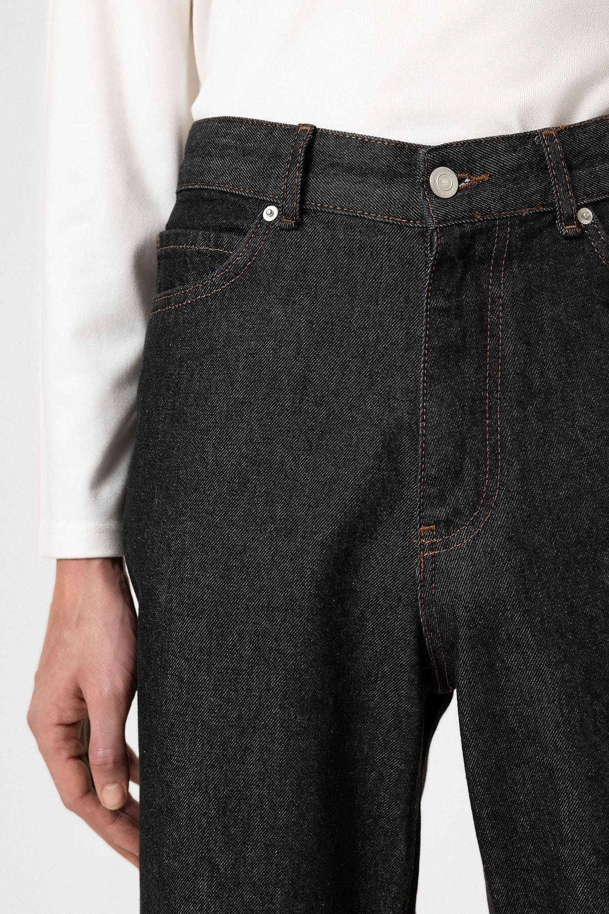 Antioch-Siyah Yüksek Bel Relaxed Fit Erkek Kot Pantolon-Kot Pantolon-4-Milagron.com