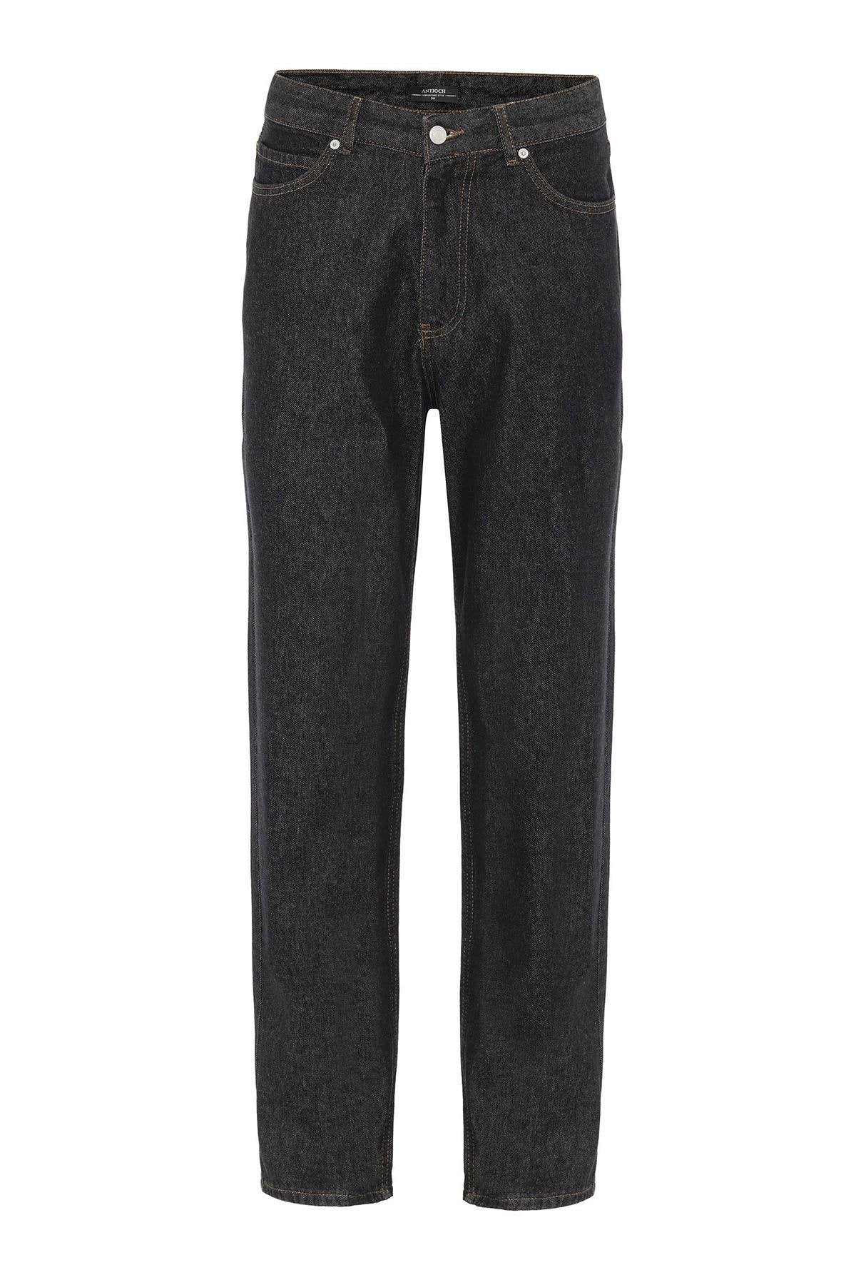 Antioch-Siyah Yüksek Bel Relaxed Fit Erkek Kot Pantolon-Kot Pantolon-7-Milagron.com