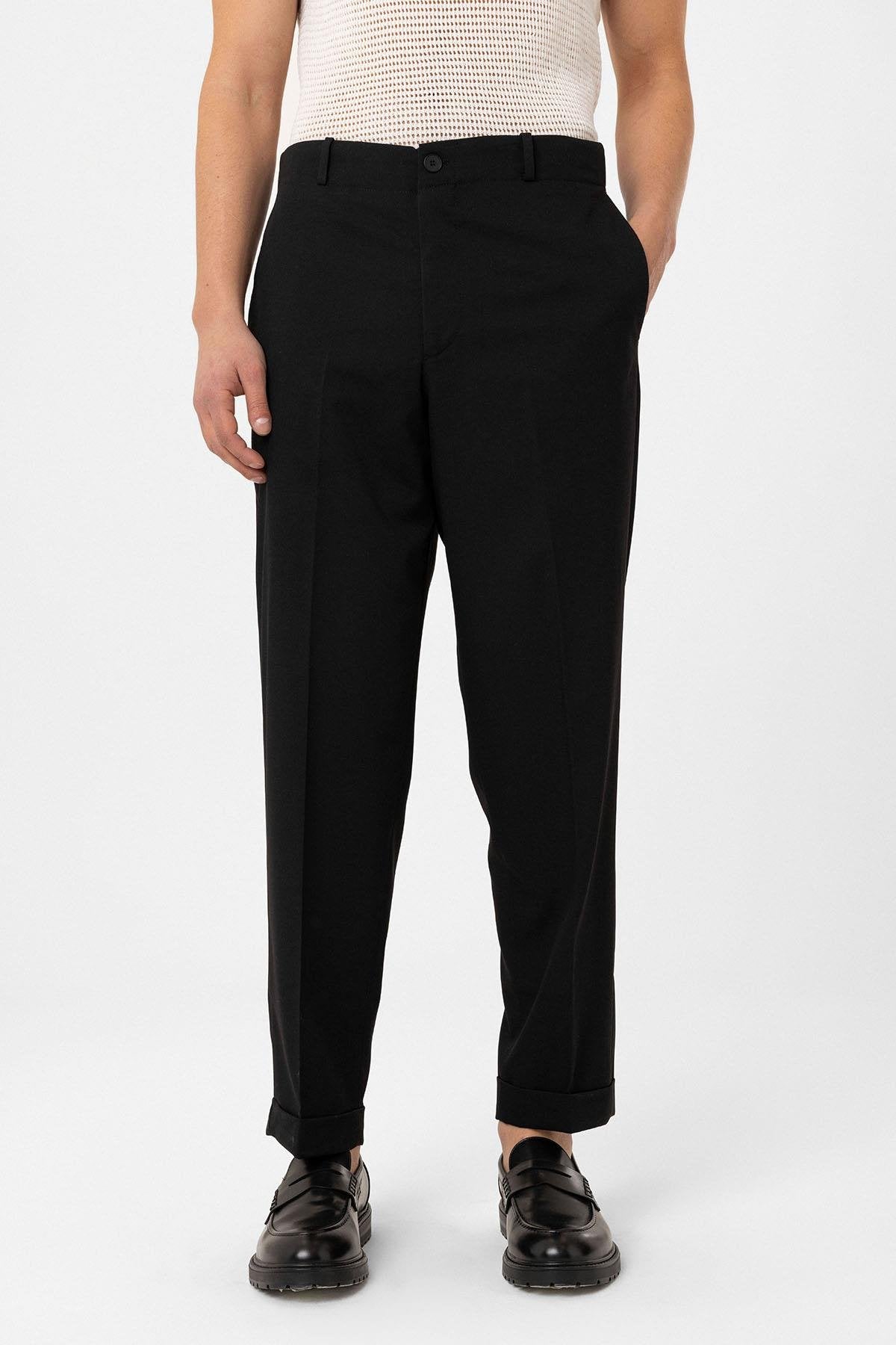 Antioch-Siyah Yüksek Bel Straight Fit Erkek Pantolon-Kumaş Pantolon-1-Milagron.com