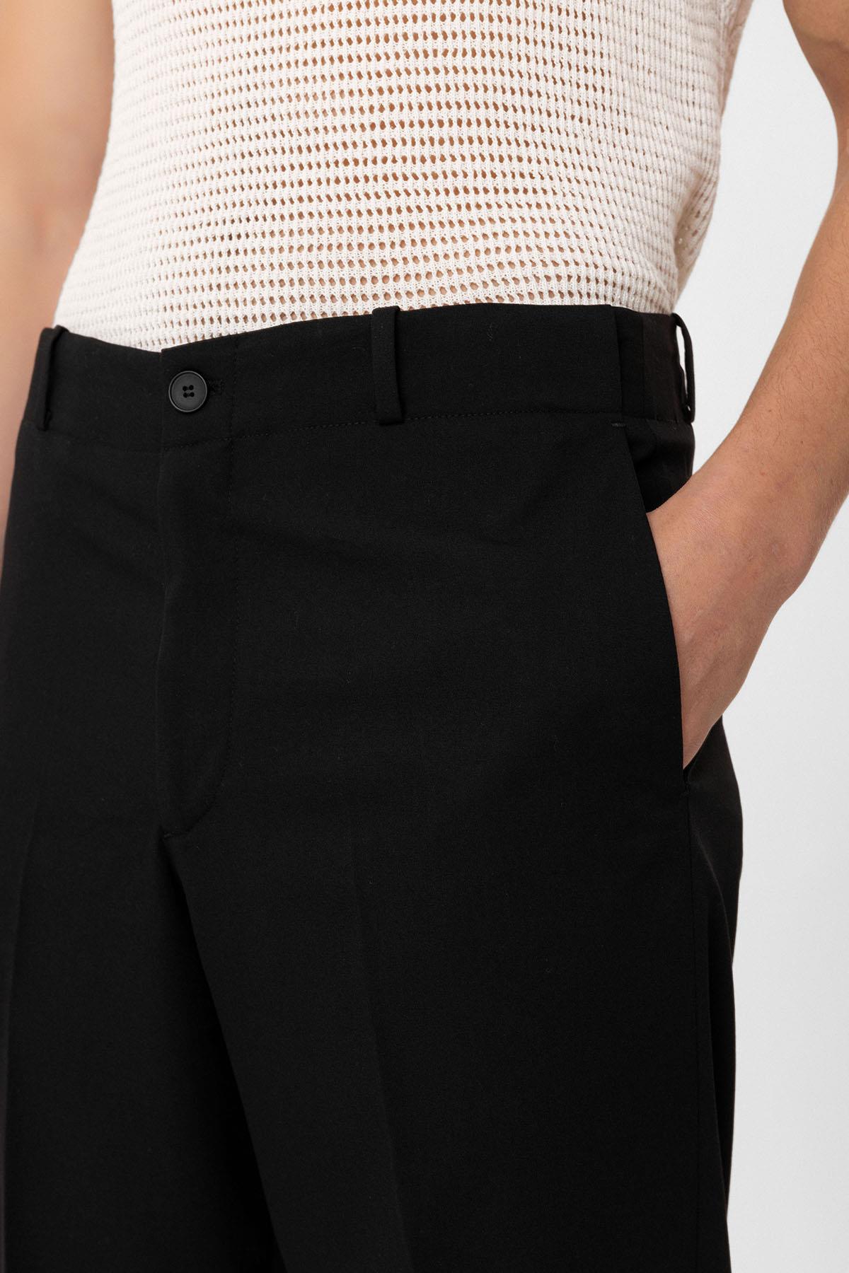 Antioch-Siyah Yüksek Bel Straight Fit Erkek Pantolon-Kumaş Pantolon-3-Milagron.com