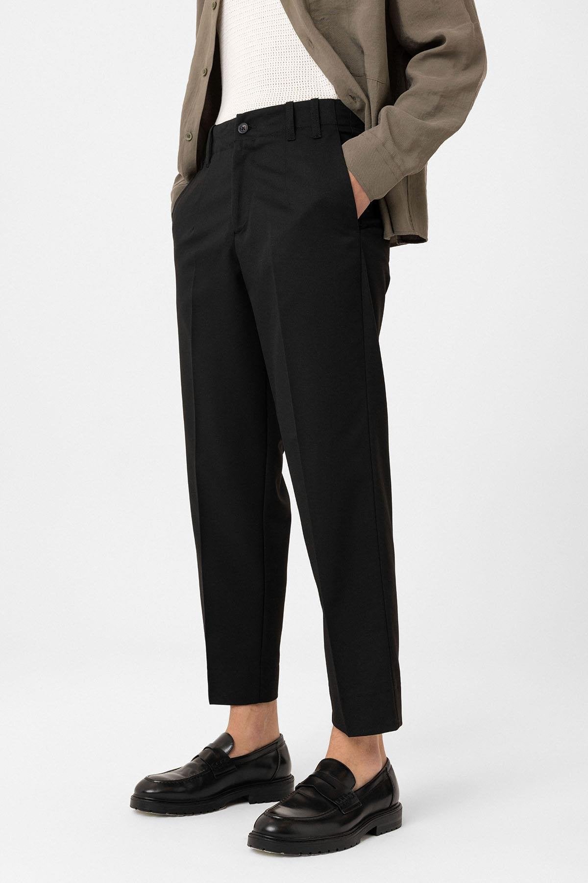 Antioch-Siyah Yüksek Bel Straight Fit Erkek Pantolon-Kumaş Pantolon-6-Milagron.com