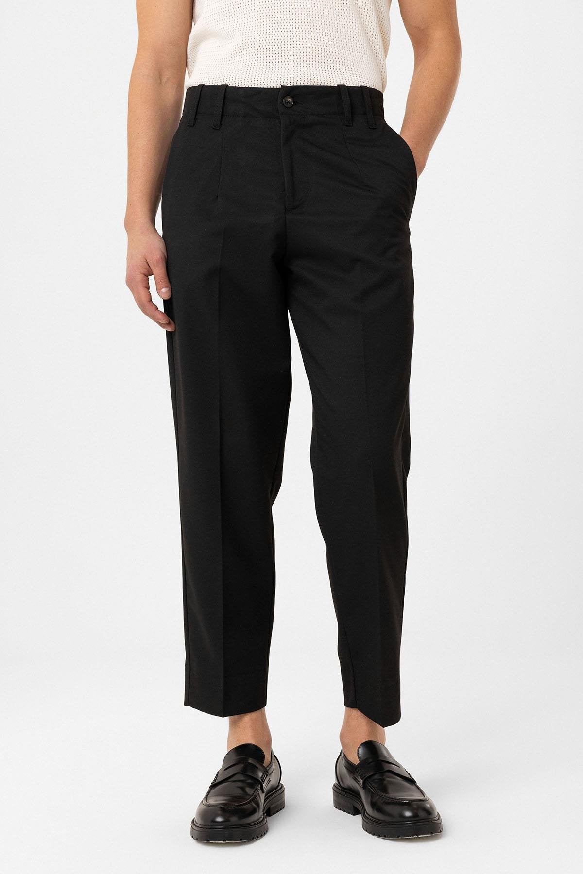 Antioch-Siyah Yüksek Bel Straight Fit Erkek Pantolon-Kumaş Pantolon-7-Milagron.com