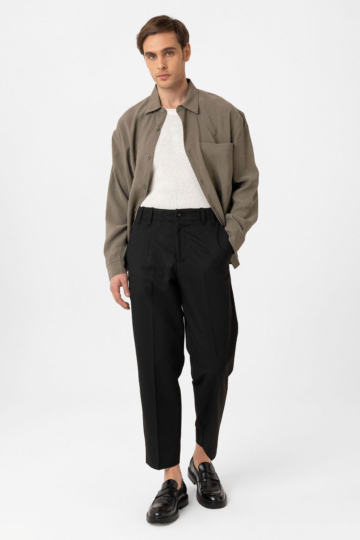 Antioch-Siyah Yüksek Bel Straight Fit Erkek Pantolon-Kumaş Pantolon-8-Milagron.com