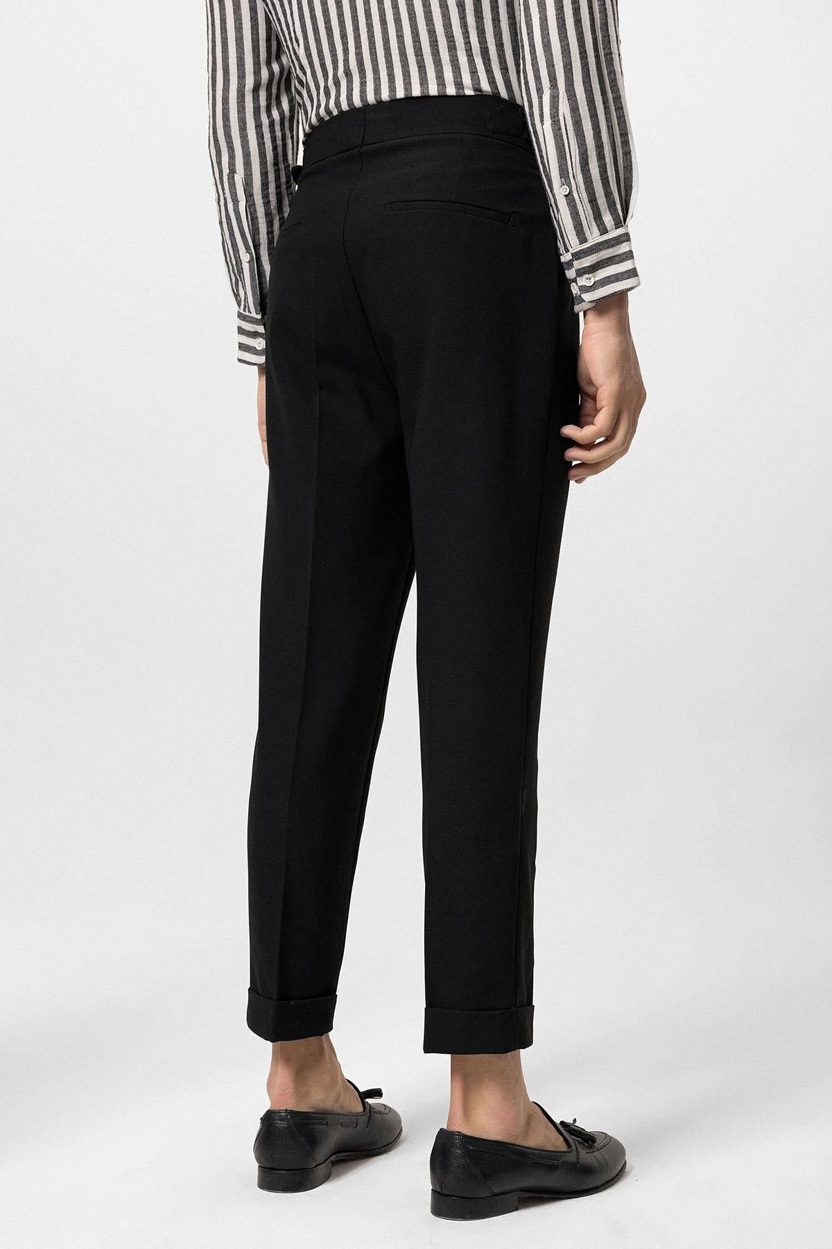 Antioch-Siyah Yüksek Bel Yandan Tokalı Pileli Kumaş Pantolon-Kumaş Pantolon-3-Milagron.com