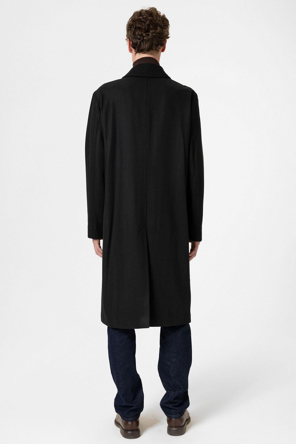 Antioch-Siyah Yün Karışımlı Balıksırtı Kruvaze Erkek Kaban-Kaban-5-Milagron.com