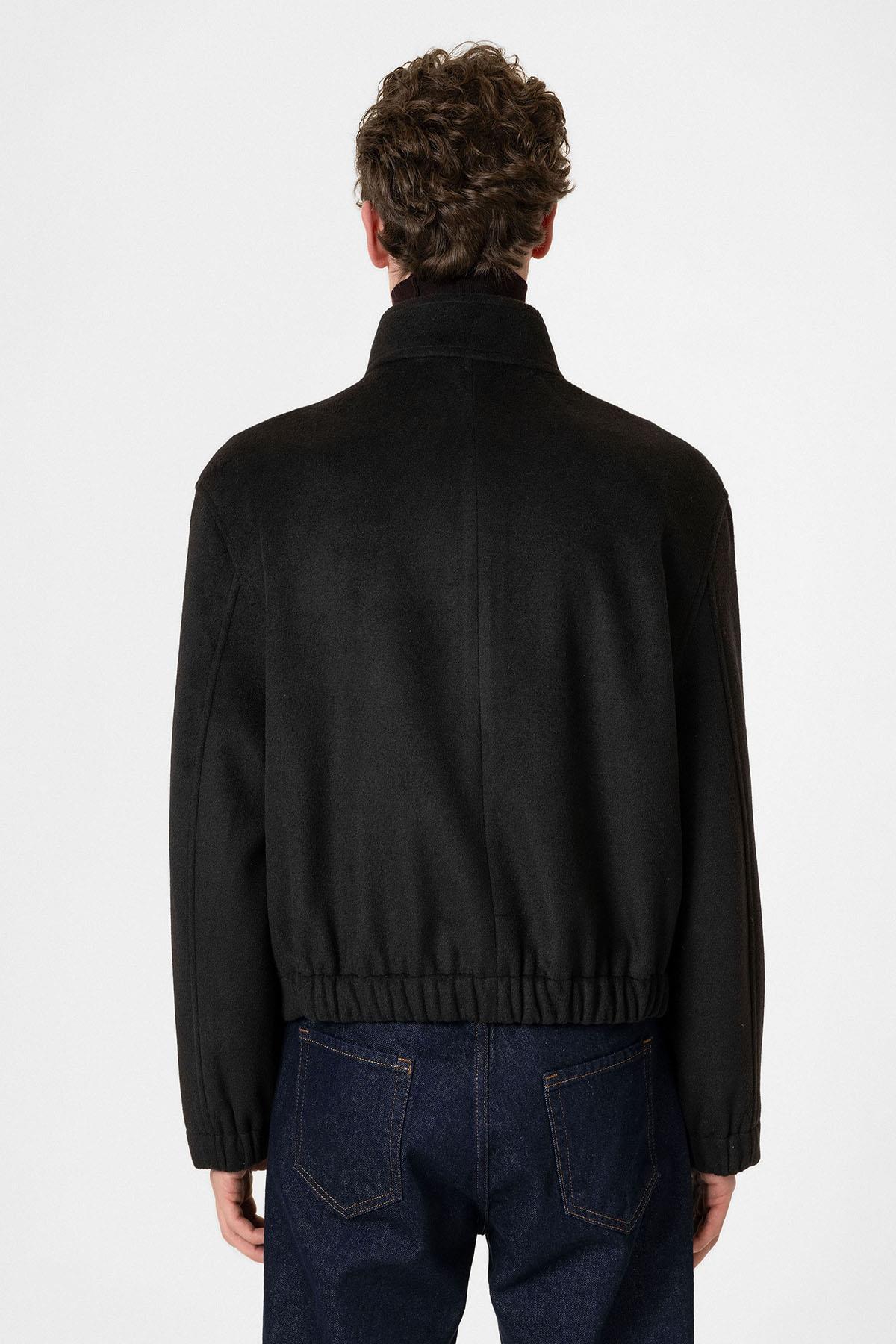 Antioch-Siyah Yün Karışımlı Dik Yaka Erkek Mont-Mont-8-Milagron.com