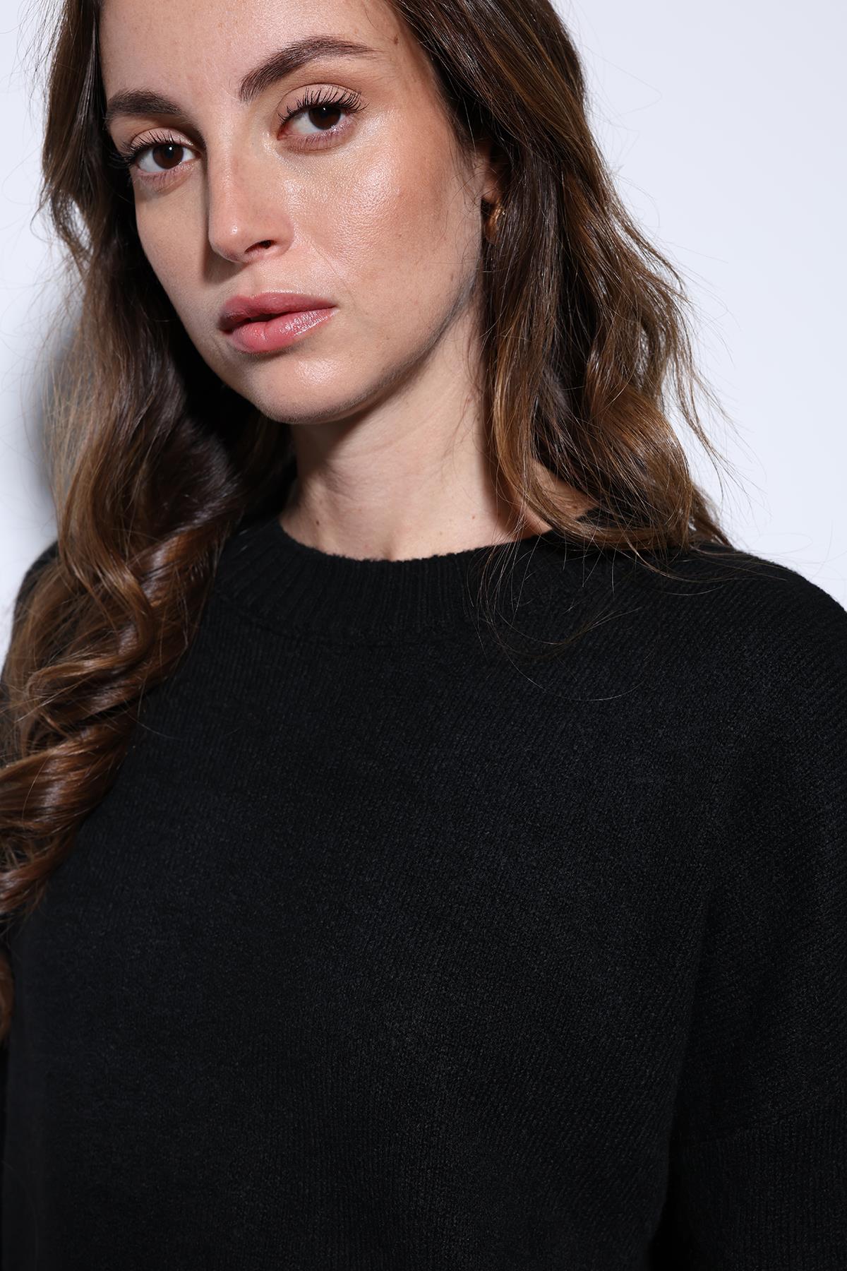 Antioch-Antioch Siyah Yün Karışımlı Kadın Kazak-Kazak-3-Milagron.com