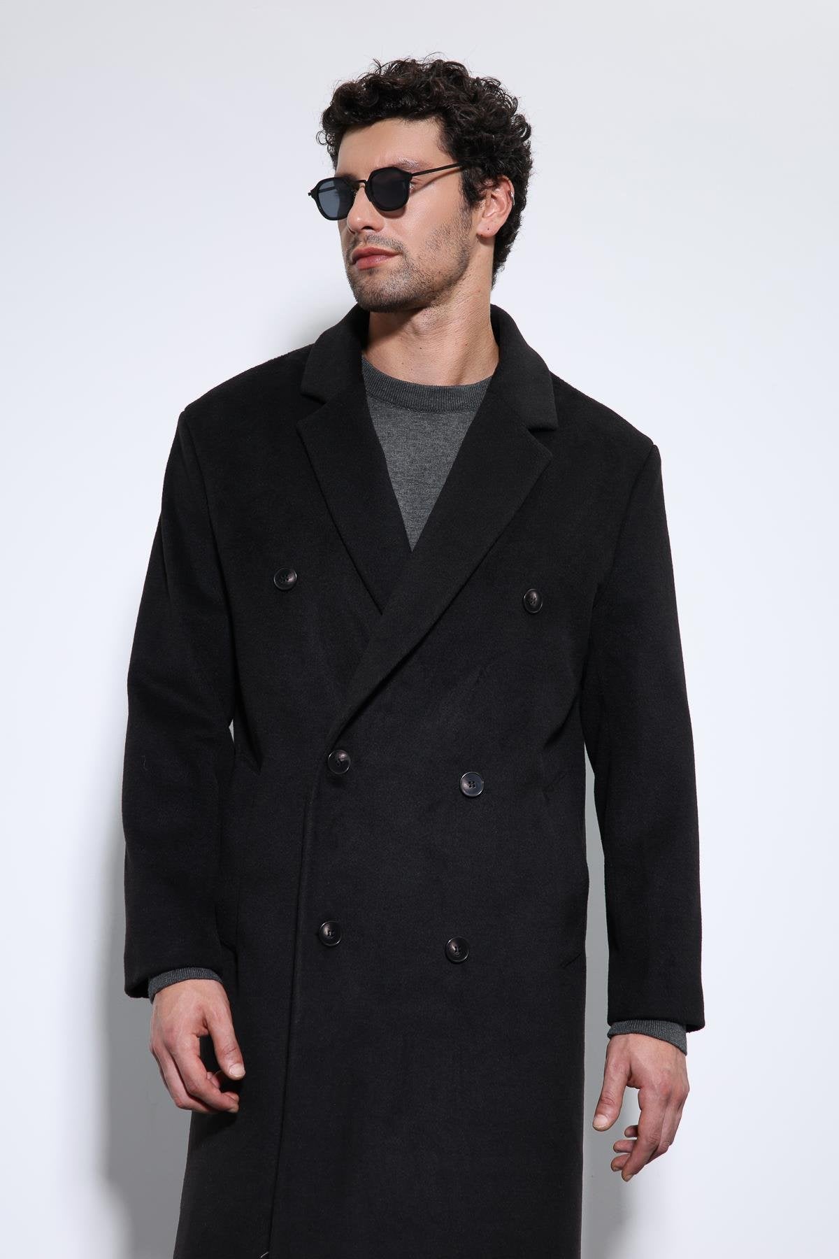 Antioch-Siyah Yün Karışımlı Kruvaze Erkek Kaban-Kaban-4-Milagron.com