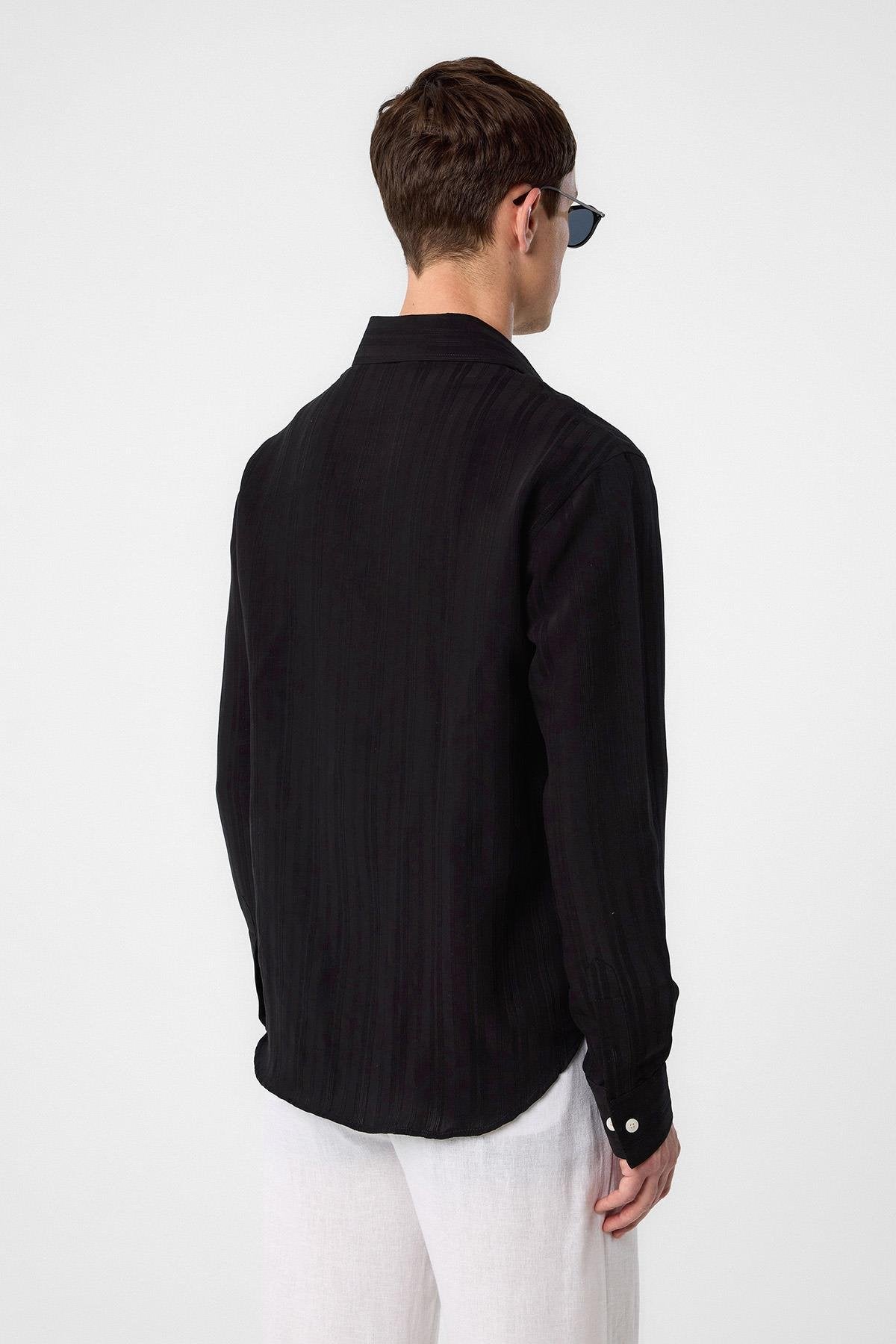 Antioch-Siyah çizgili Ve Dokulu Erkek Gömlek-Gömlek-4-Milagron.com