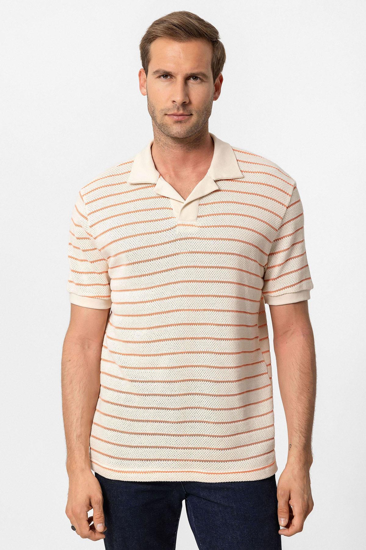 Antioch-Somon Apaş Yaka Çizgili örme Erkek T Shirt-T-Shirts-1-Milagron.com