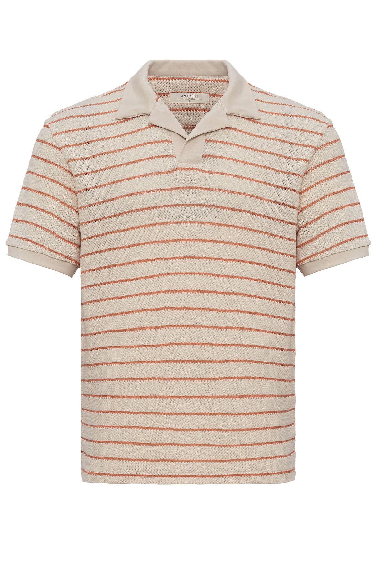 Antioch-Somon Apaş Yaka Çizgili örme Erkek T Shirt-T-Shirts-6-Milagron.com