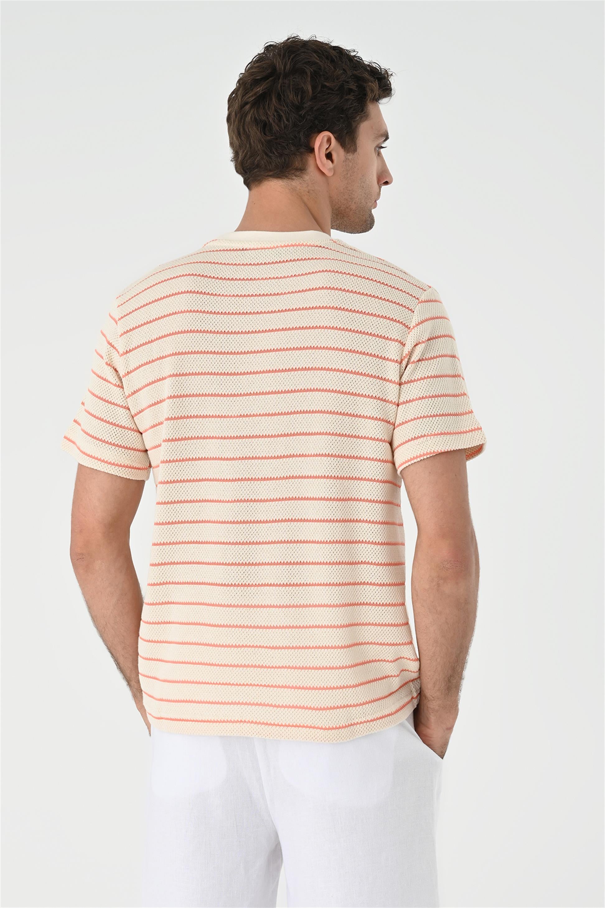 Antioch-Somon Çizgili Örme Erkek T Shirt-T-Shirts-5-Milagron.com