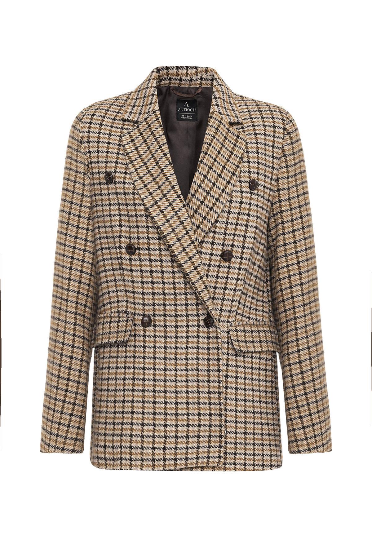 Antioch-Taba Kadın Kazayağı Desenli Blazer Ceket-Ceket-8-Milagron.com