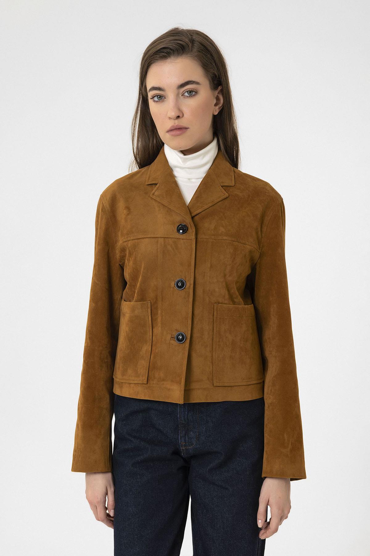 Antioch-Taba Kadın Suni Süet Crop Ceket-Ceket-1-Milagron.com