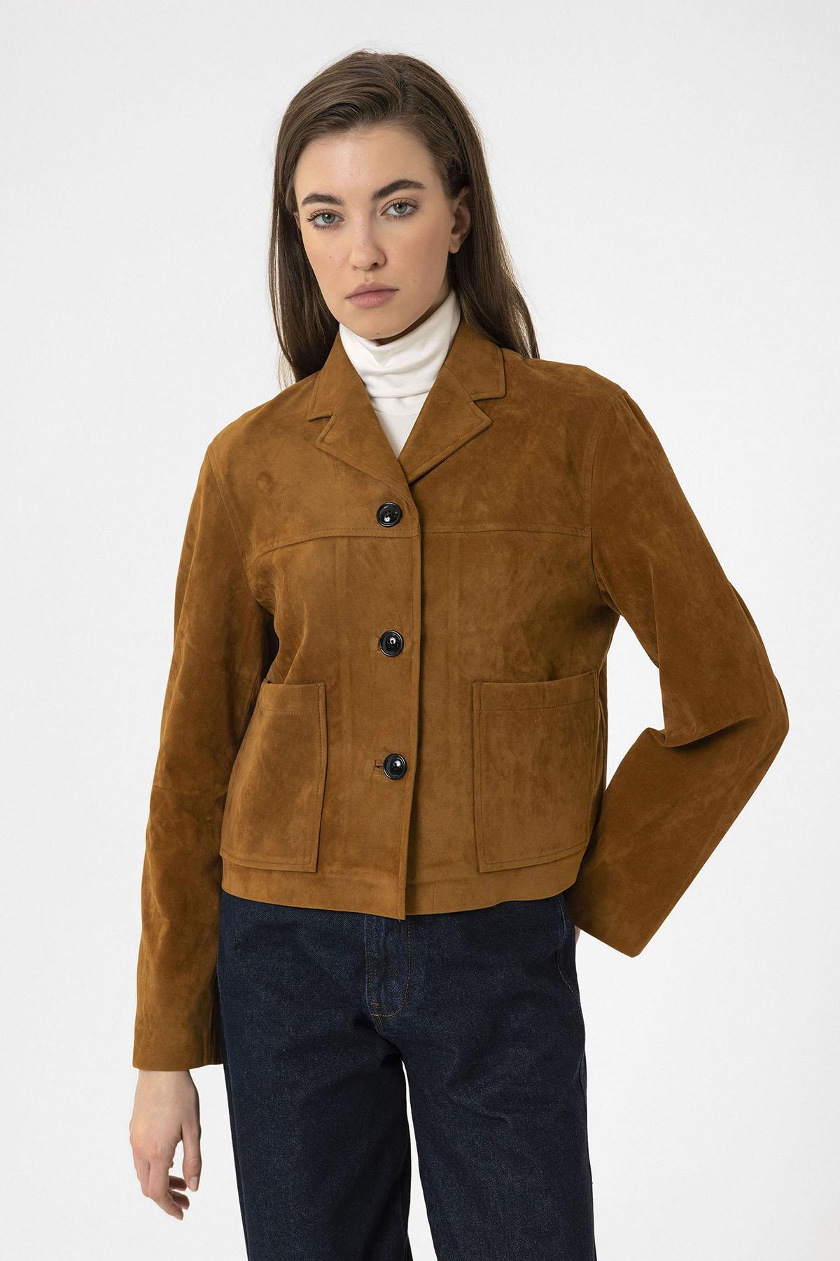 Antioch-Taba Kadın Suni Süet Crop Ceket-Ceket-3-Milagron.com