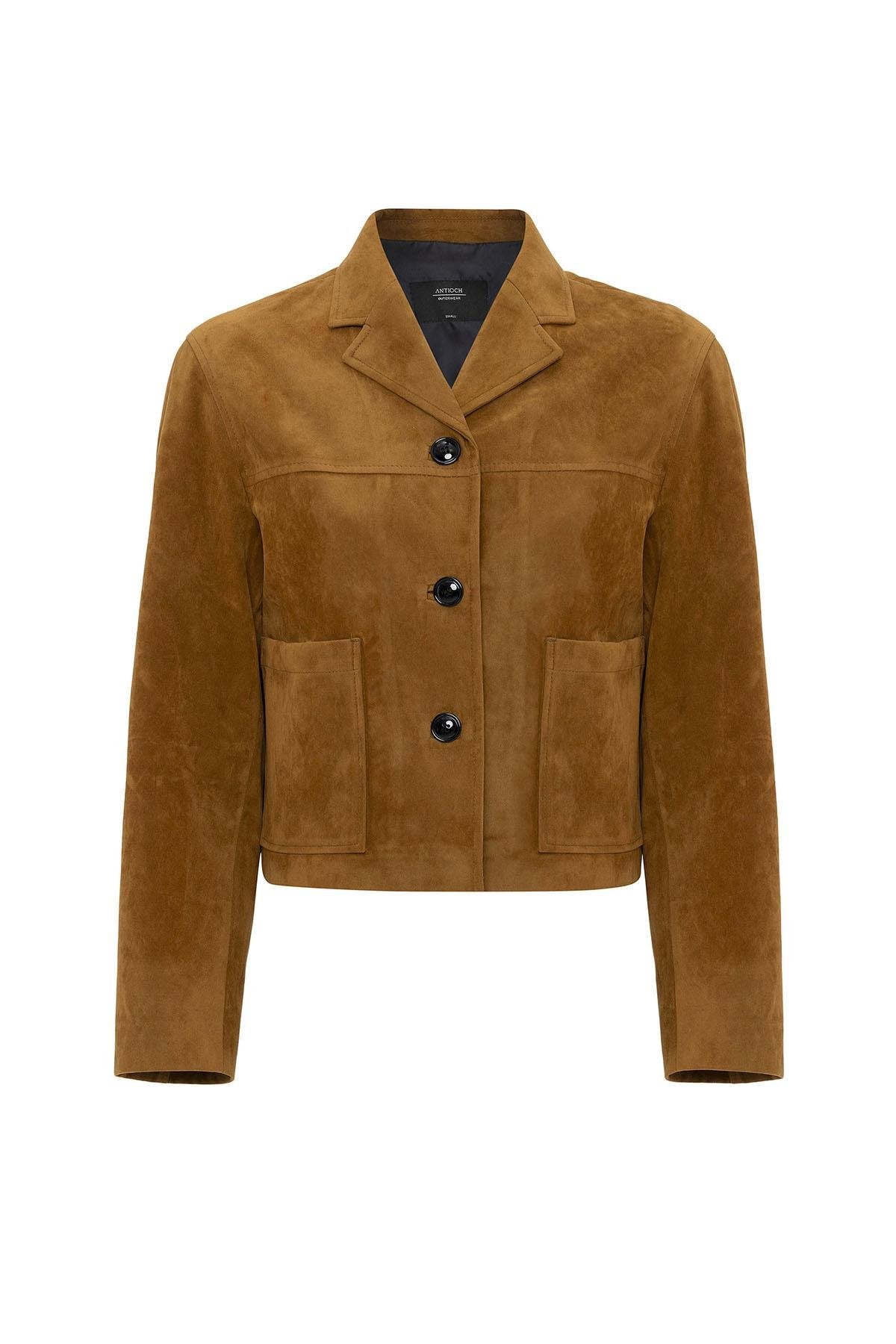 Antioch-Taba Kadın Suni Süet Crop Ceket-Ceket-6-Milagron.com