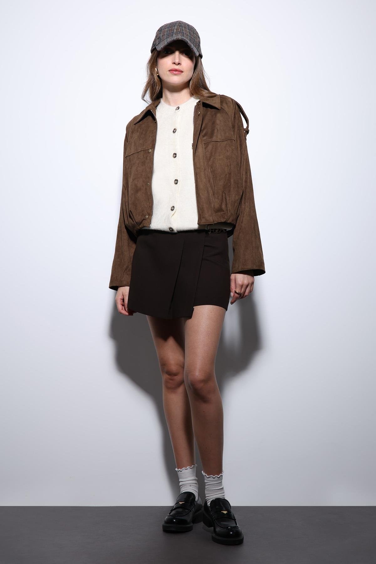 Antioch-Taba Süet Görünümlü Bomber Kadın Mont-Mont-3-Milagron.com