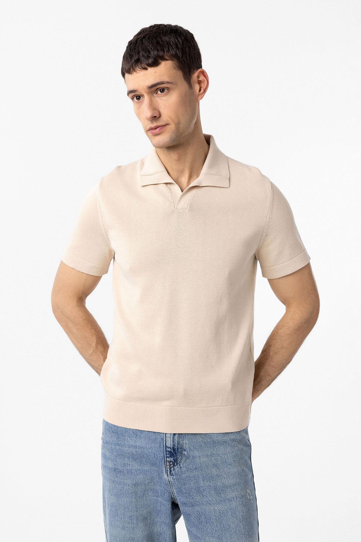 Antioch-Taş 100% Pamuk Apaş Yaka Triko T Shirt-T-Shirts-1-Milagron.com