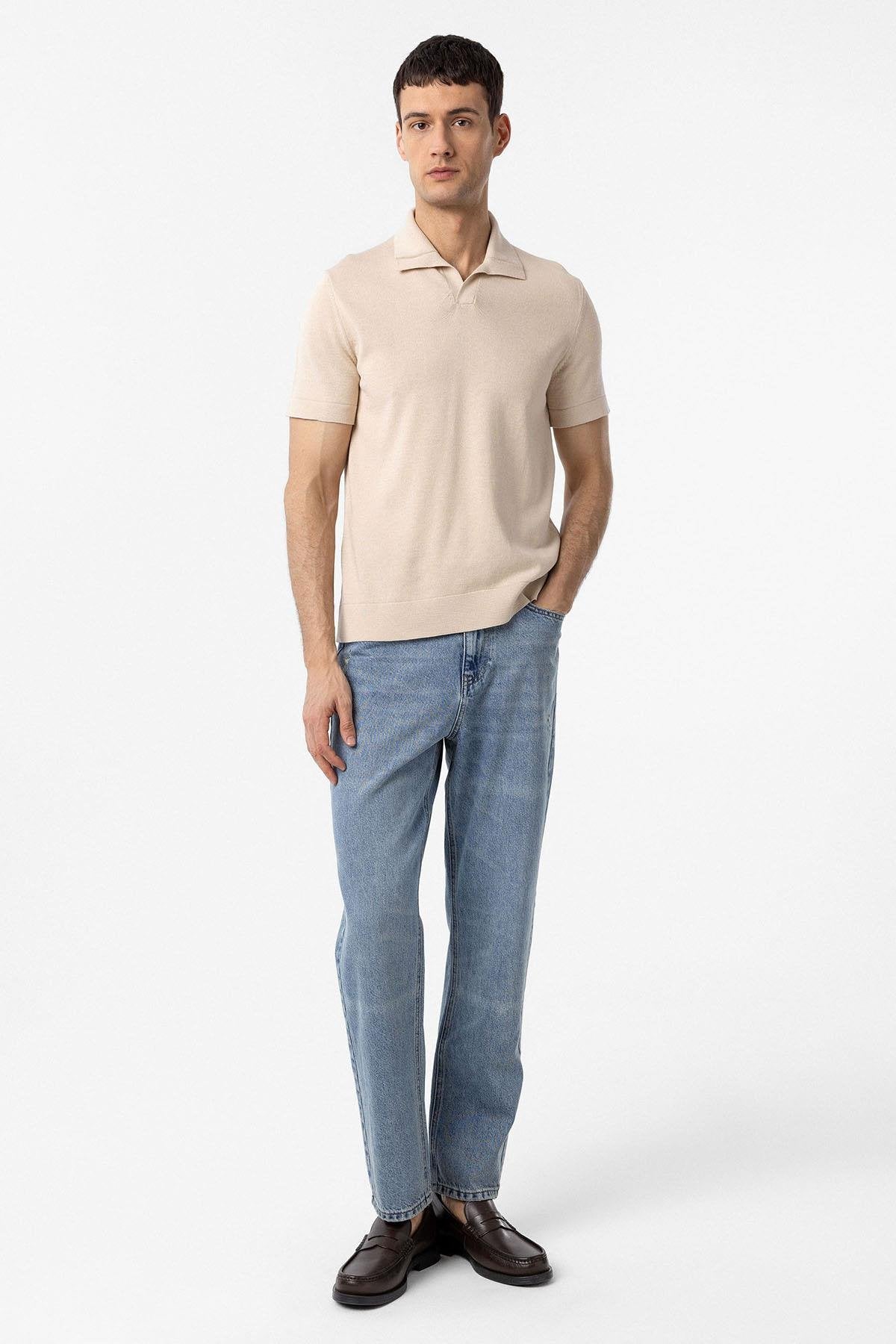 Antioch-Taş 100% Pamuk Apaş Yaka Triko T Shirt-T-Shirts-2-Milagron.com