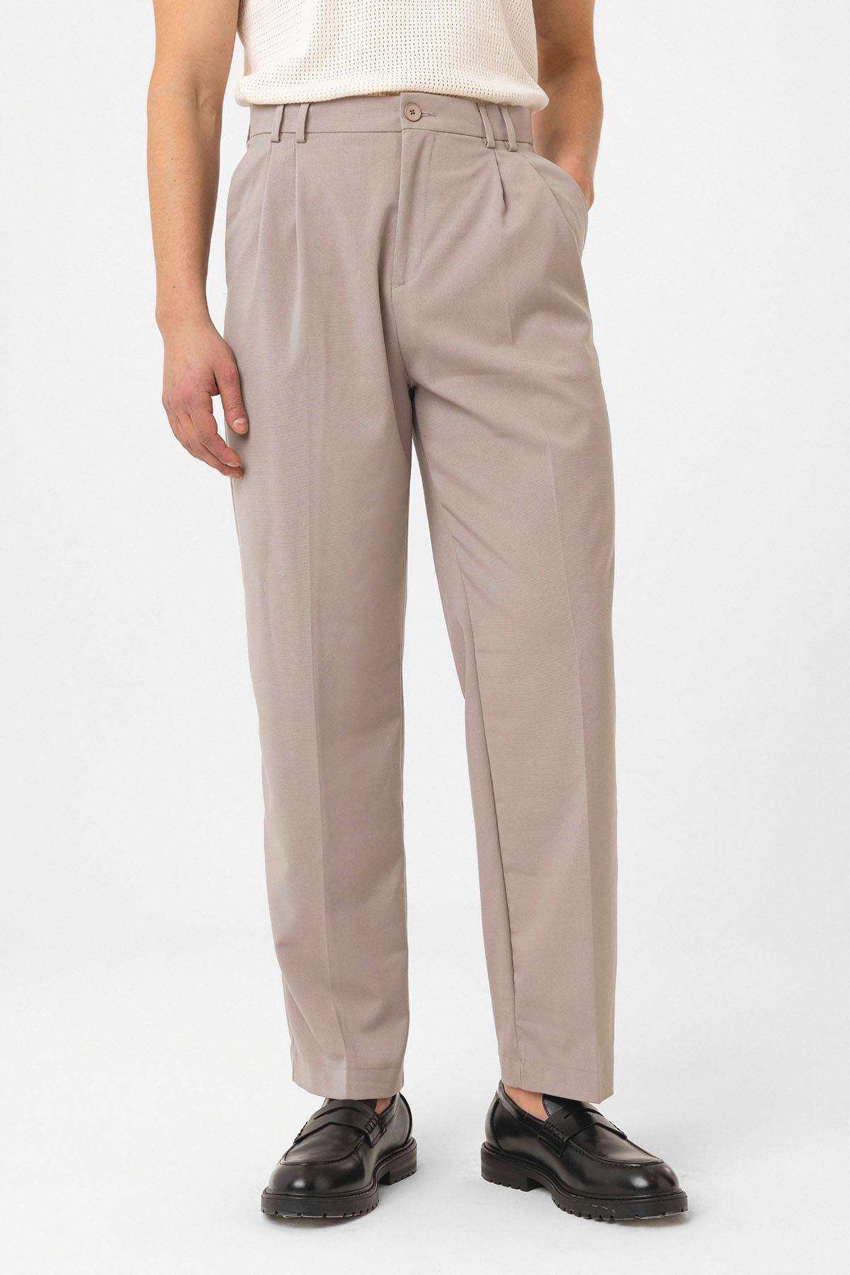 Antioch-Taş Çift Pileli Baggy Fit Erkek Pantolon-Kumaş Pantolon-1-Milagron.com