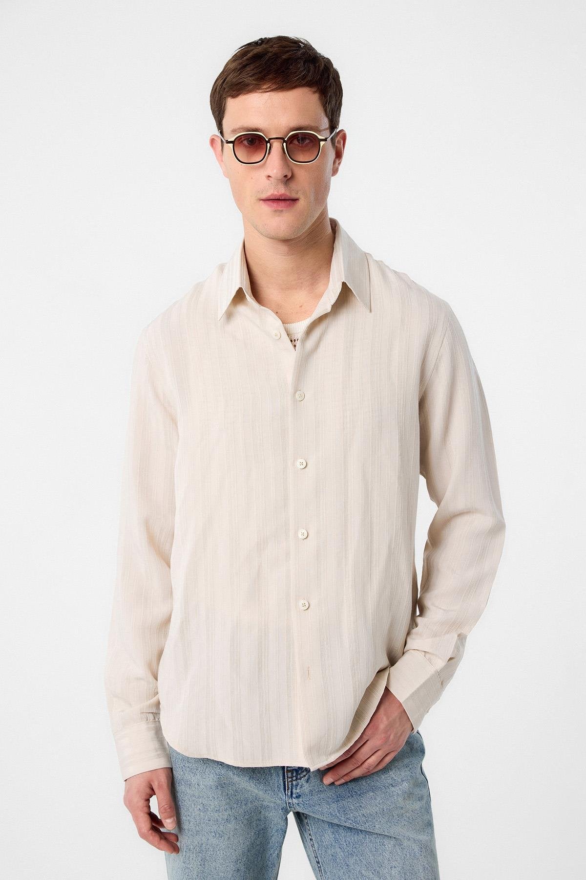 Antioch-Taş Çizgili Ve Dokulu Erkek Gömlek-Gömlek-1-Milagron.com