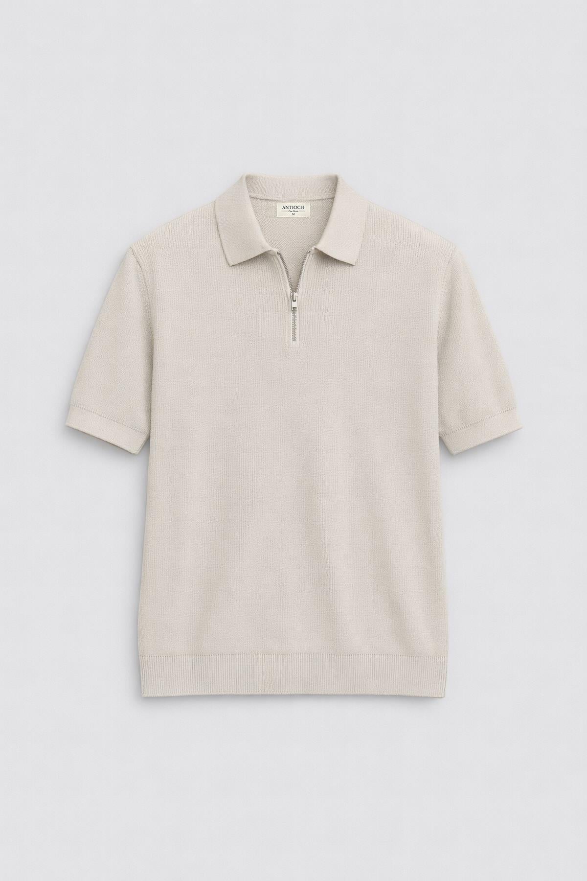 Antioch Taş Comfort Slim Fermuarlı Erkek Triko T-Shirt