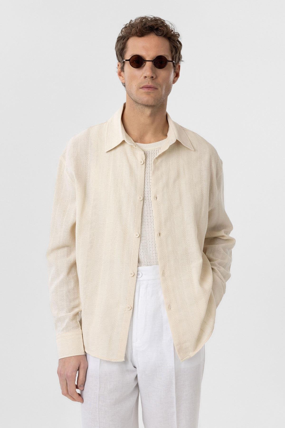 Antioch-Taş Dokulu Jakarlı Pamuklu Erkek Gömlek-Gömlek-2-Milagron.com