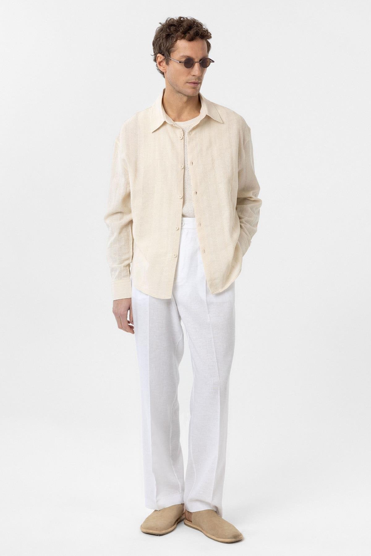 Antioch-Taş Dokulu Jakarlı Pamuklu Erkek Gömlek-Gömlek-3-Milagron.com