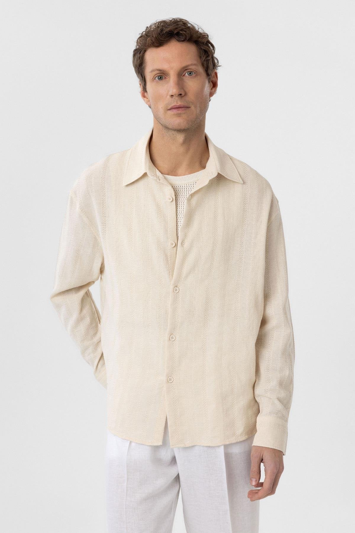 Antioch-Taş Dokulu Jakarlı Pamuklu Erkek Gömlek-Gömlek-5-Milagron.com