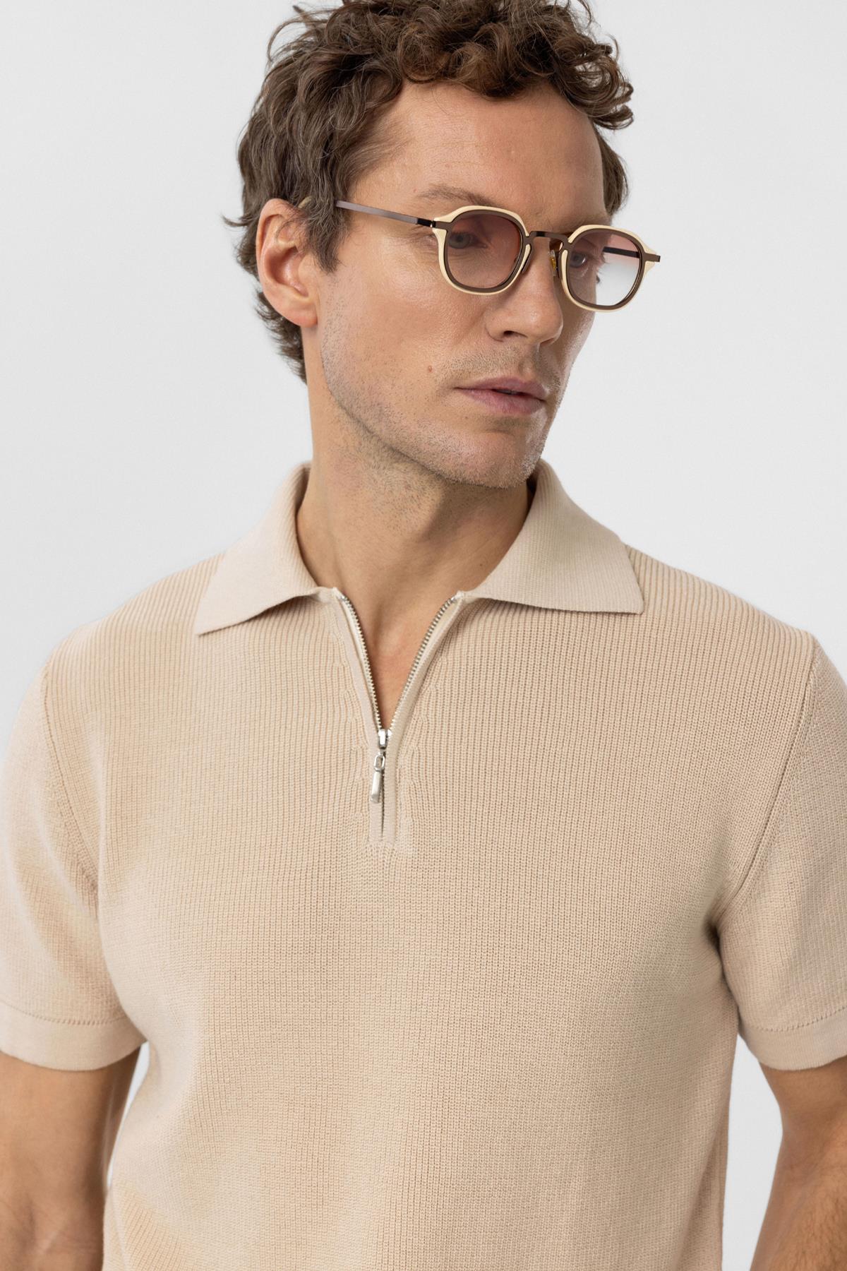 Antioch-Taş Fermuarlı Dokuma Erkek Polo Yaka Triko T Shirt-T-Shirts-4-Milagron.com