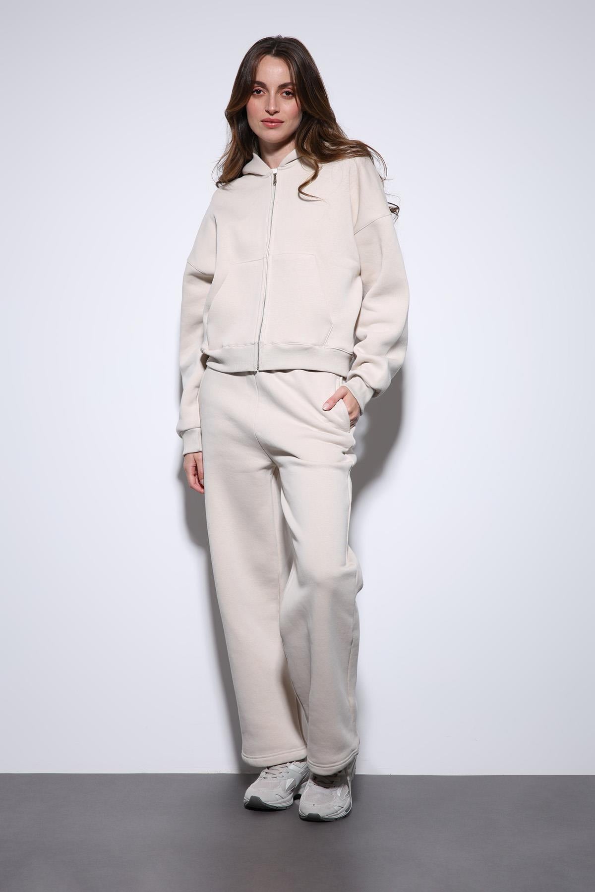 Antioch-Taş Fermuarlı Kapüşanlı Kadın Sweatshirt-Sweatshirt-3-Milagron.com