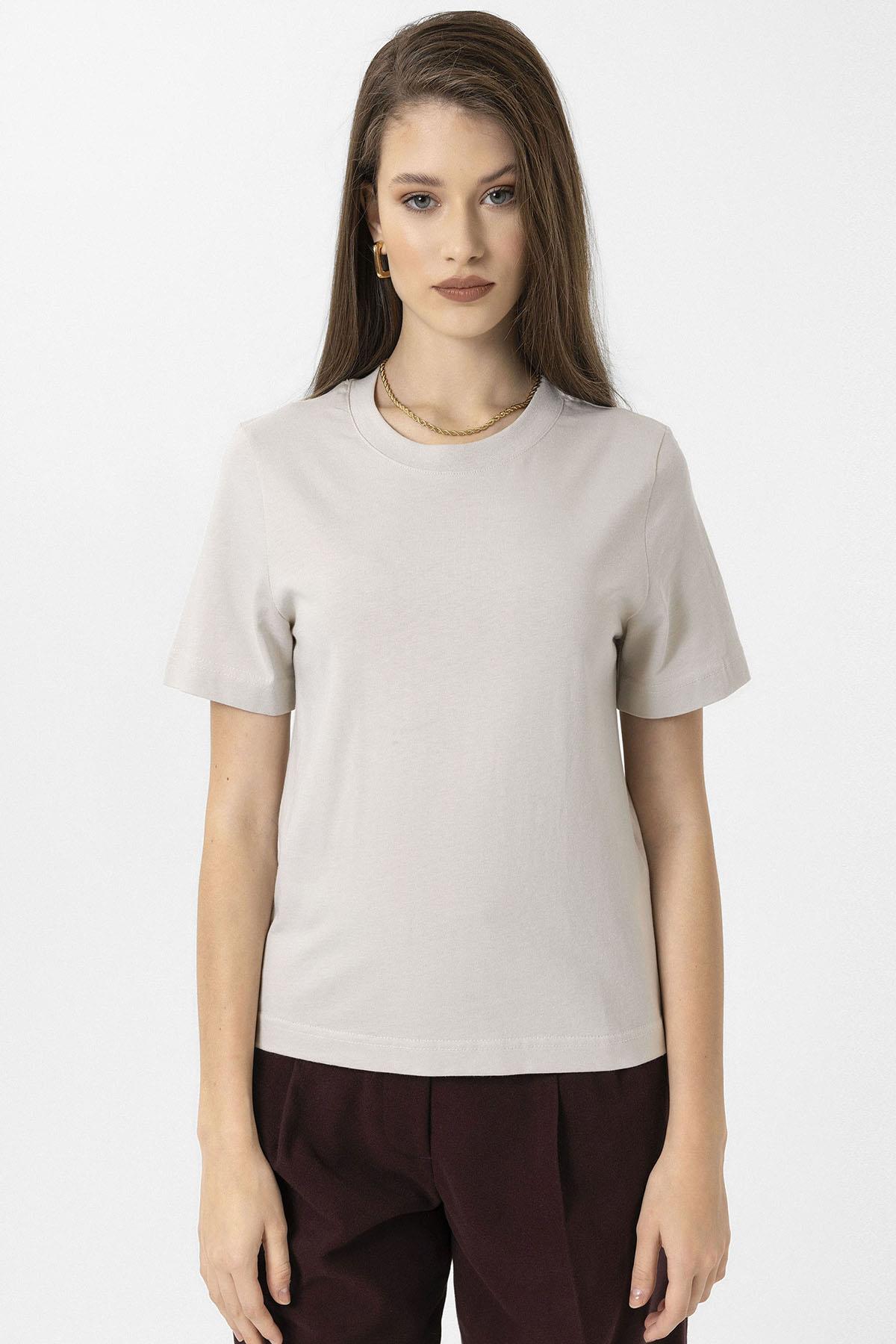 Antioch-Taş Kadın Bisiklet Yaka Basic T Shirt-T-Shirts-1-Milagron.com