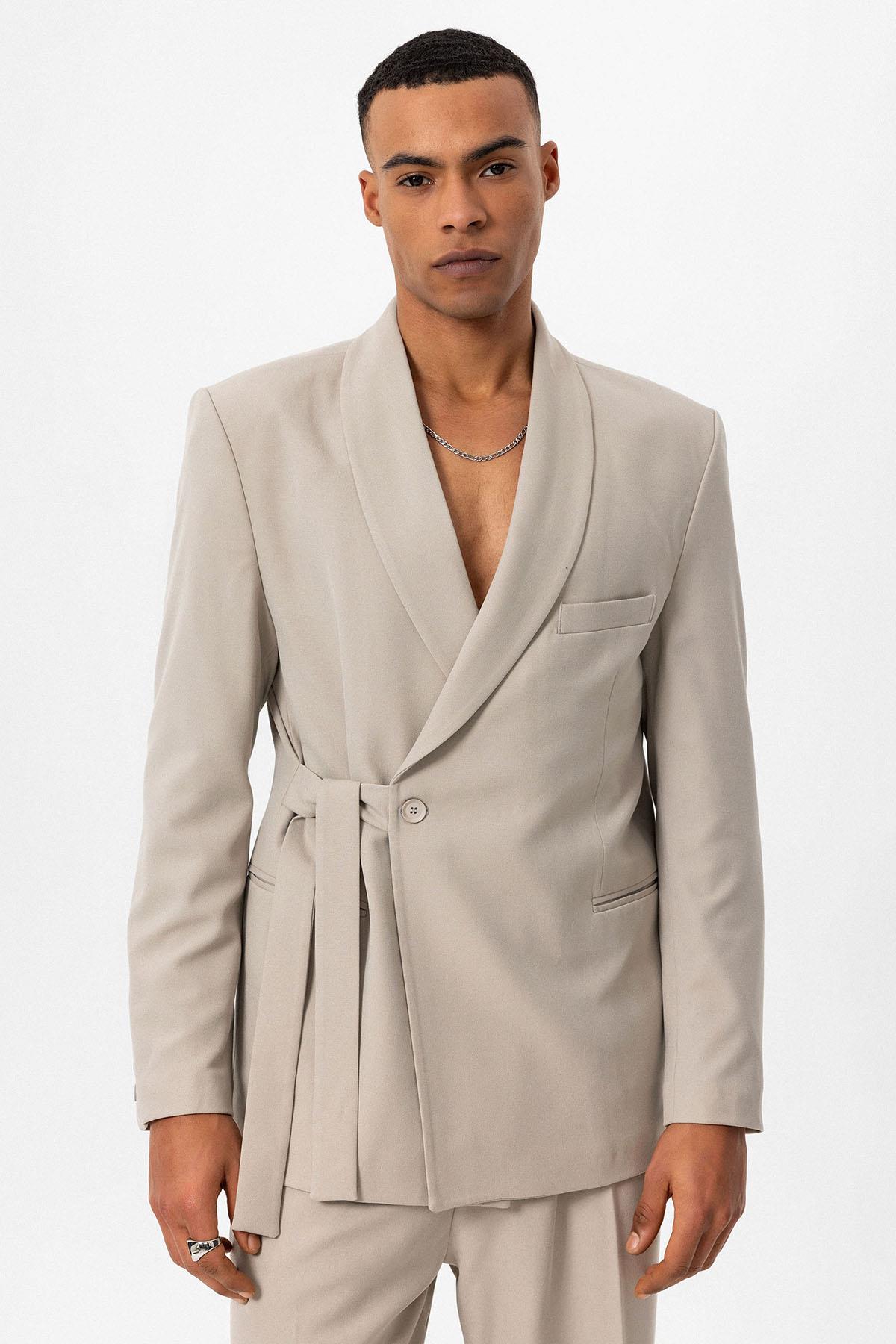 Antioch-Taş Kruvaze Kapama Kuşaklı Erkek Blazer Ceket-Ceket-1-Milagron.com