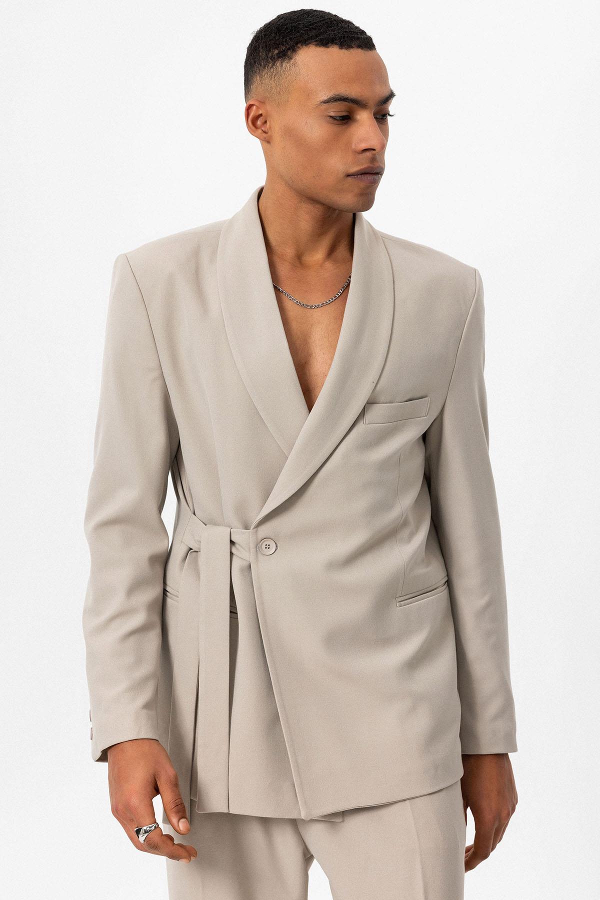 Antioch-Taş Kruvaze Kapama Kuşaklı Erkek Blazer Ceket-Ceket-2-Milagron.com