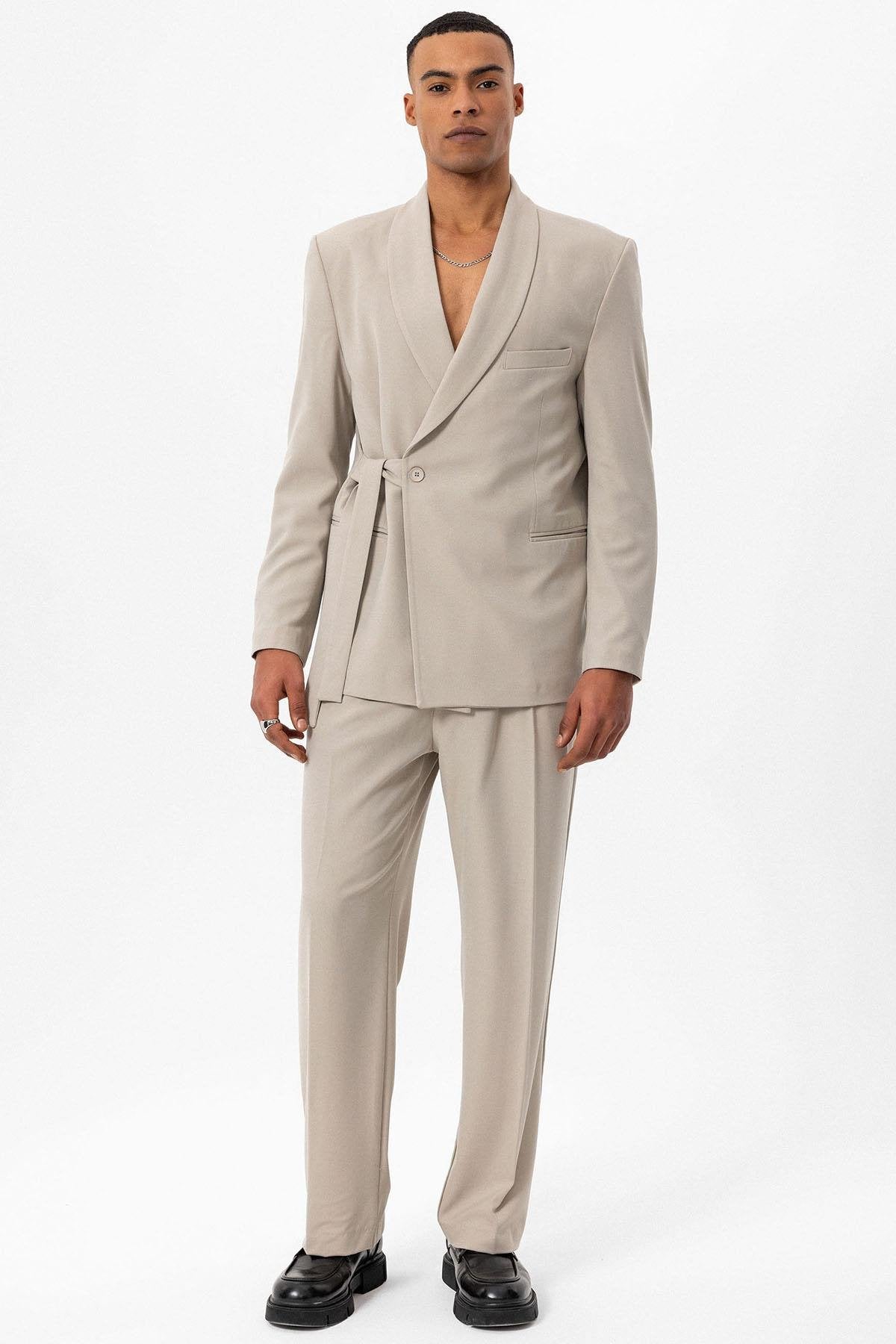 Antioch-Taş Kruvaze Kapama Kuşaklı Erkek Blazer Ceket-Ceket-3-Milagron.com