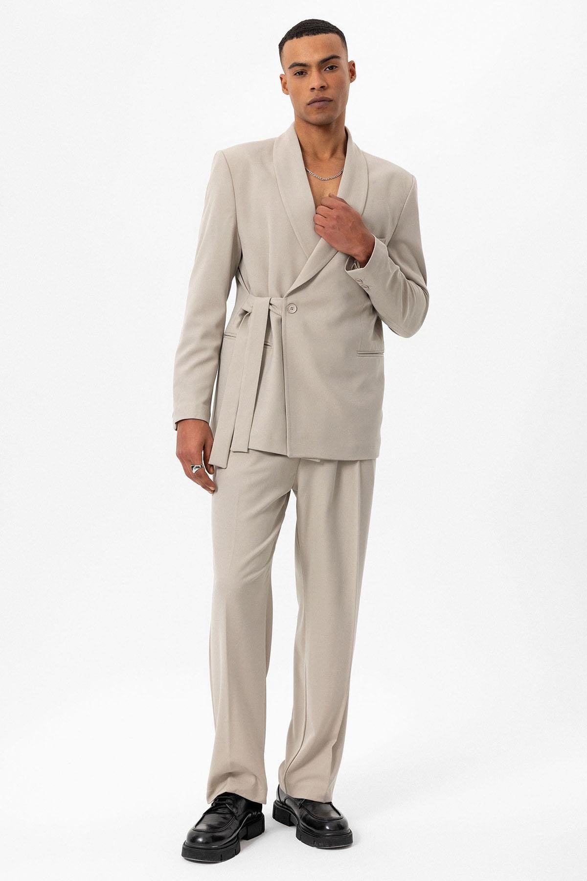 Antioch-Taş Kruvaze Kapama Kuşaklı Erkek Blazer Ceket-Ceket-4-Milagron.com