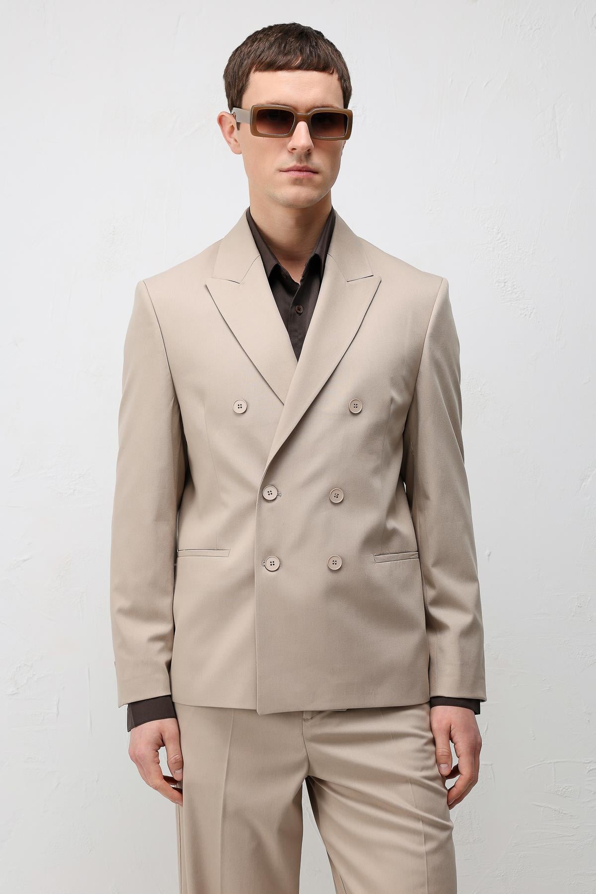 Antioch Taş Kruvaze Relaxed Fit Erkek Blazer Ceket