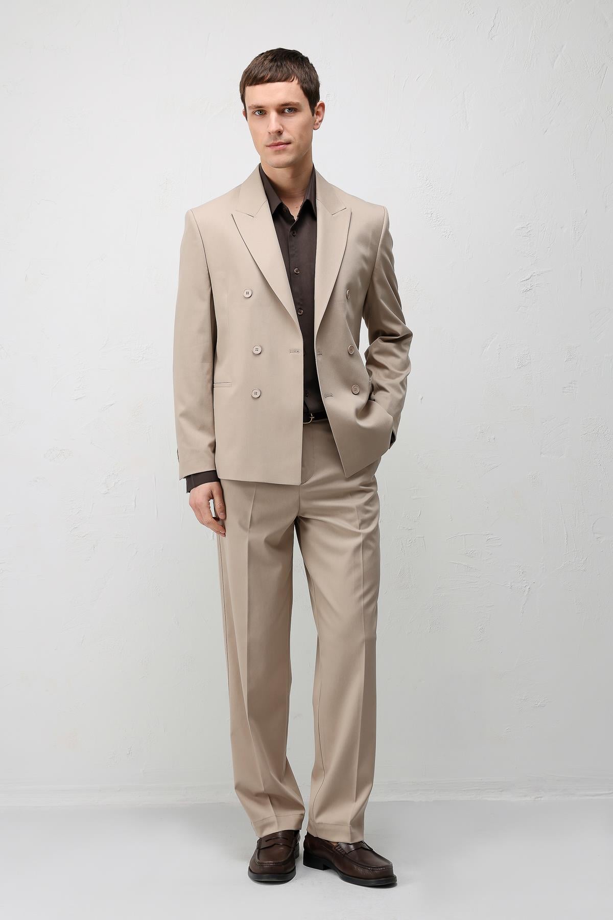 Antioch Taş Kruvaze Relaxed Fit Erkek Blazer Ceket