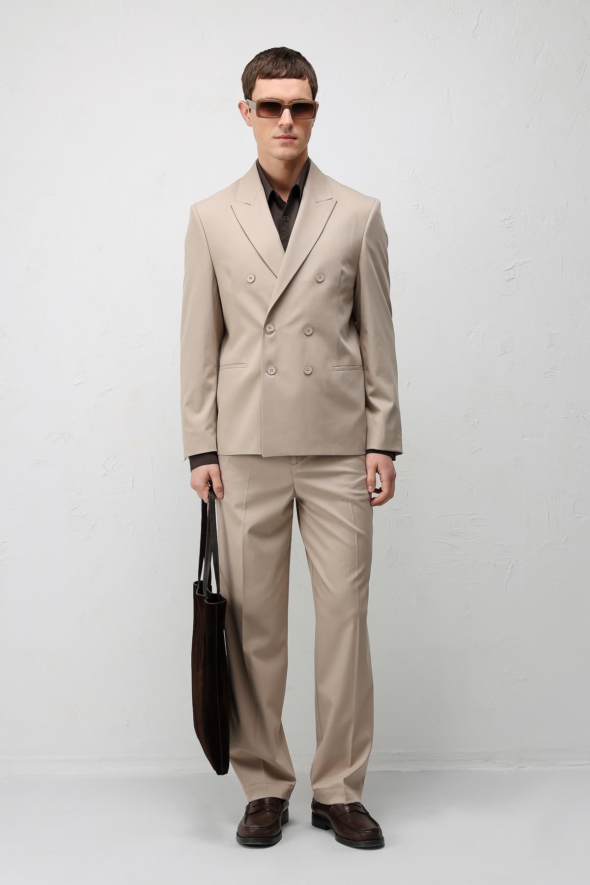 Antioch Taş Kruvaze Relaxed Fit Erkek Blazer Ceket