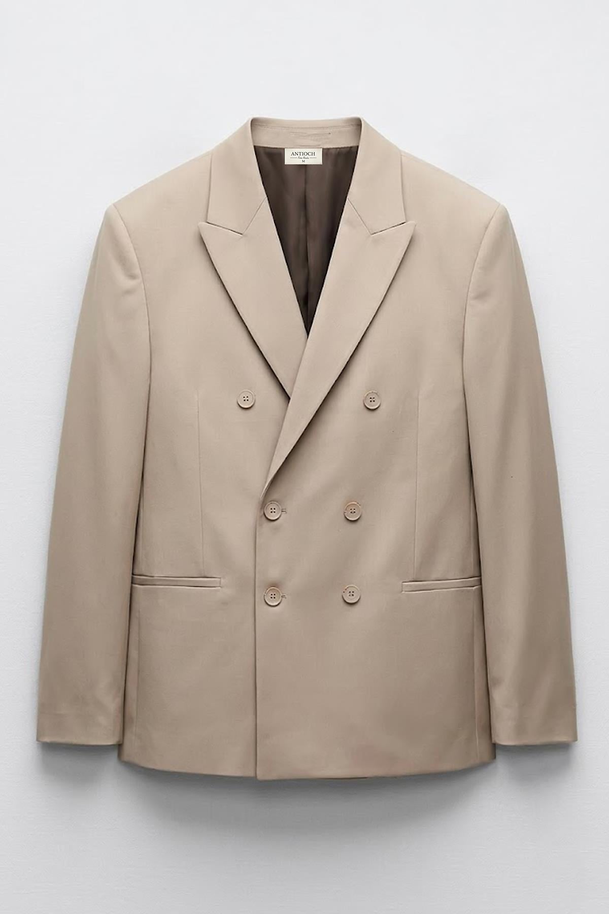 Antioch Taş Kruvaze Relaxed Fit Erkek Blazer Ceket